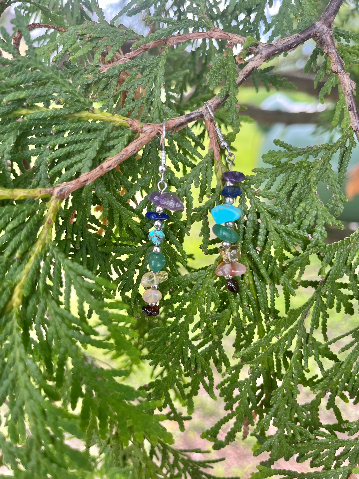 Chakra/Rainbow Stone Chip Earrings on silver stainless steel hooks