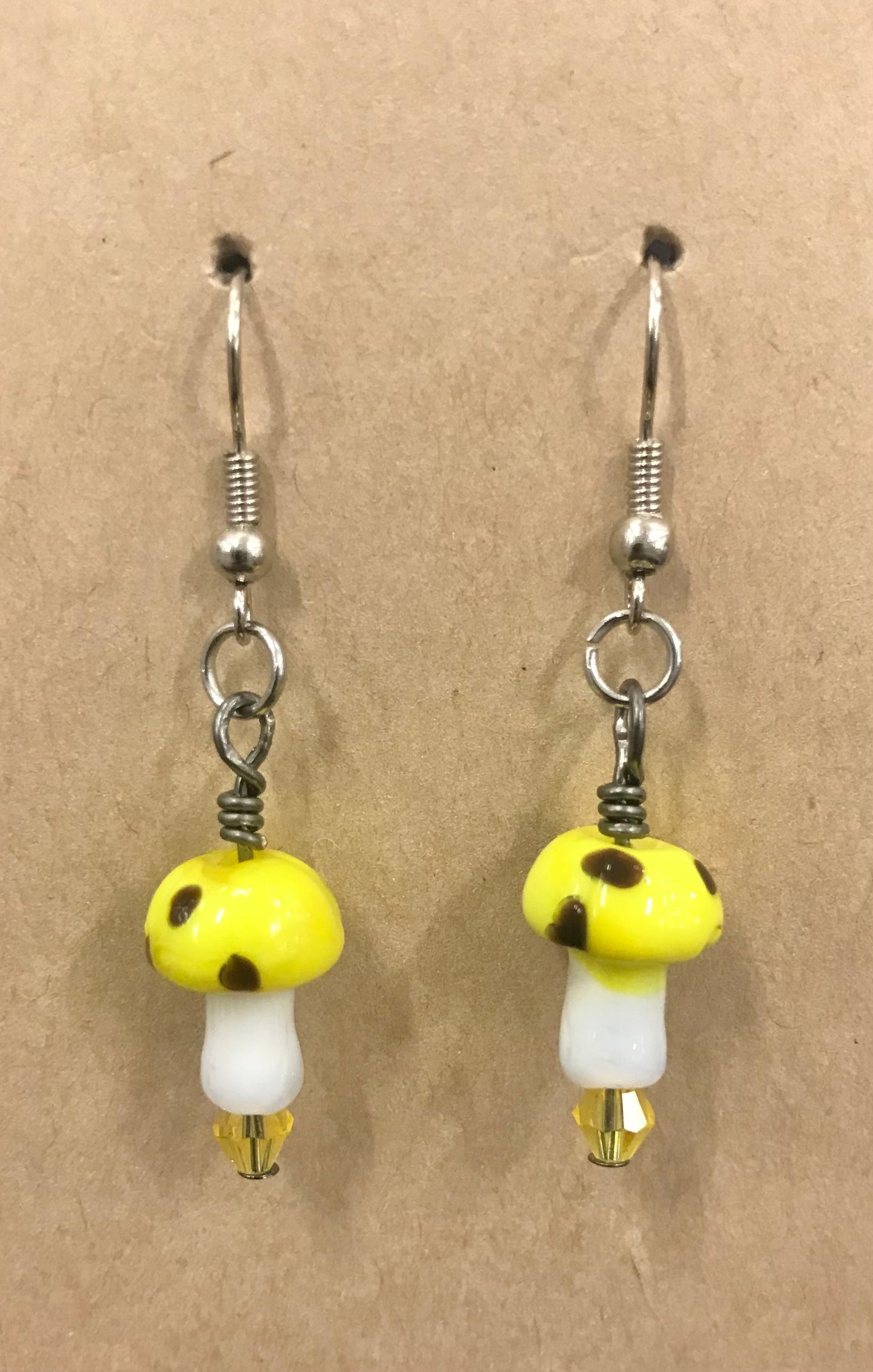 Yellow Mushroom Earrings on silver stainless steel hooks