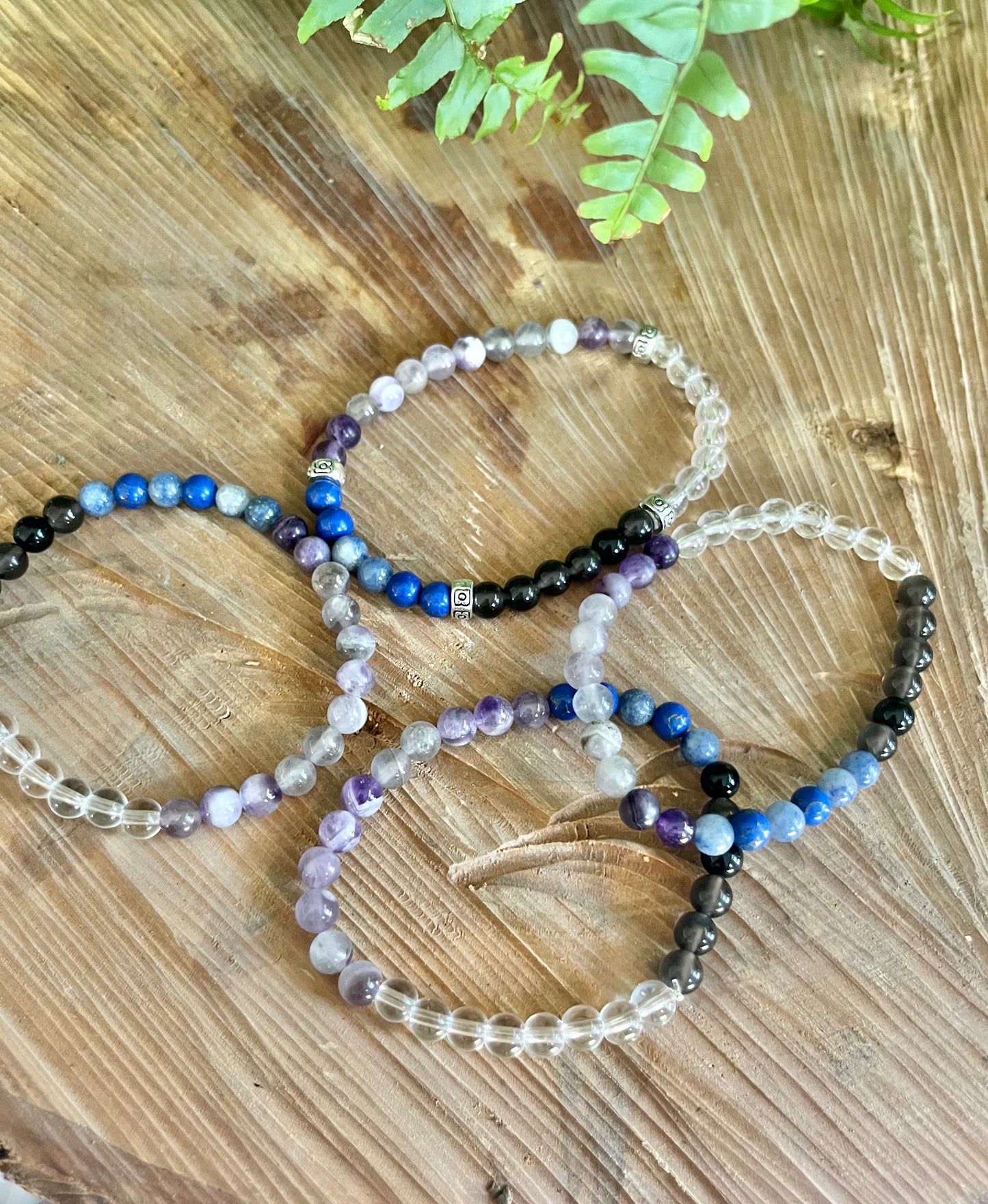 “Emotional Healing” Stretchy Bracelet with Amethyst, Lapis Lazuli, Black Obsidian, White Quartz beads