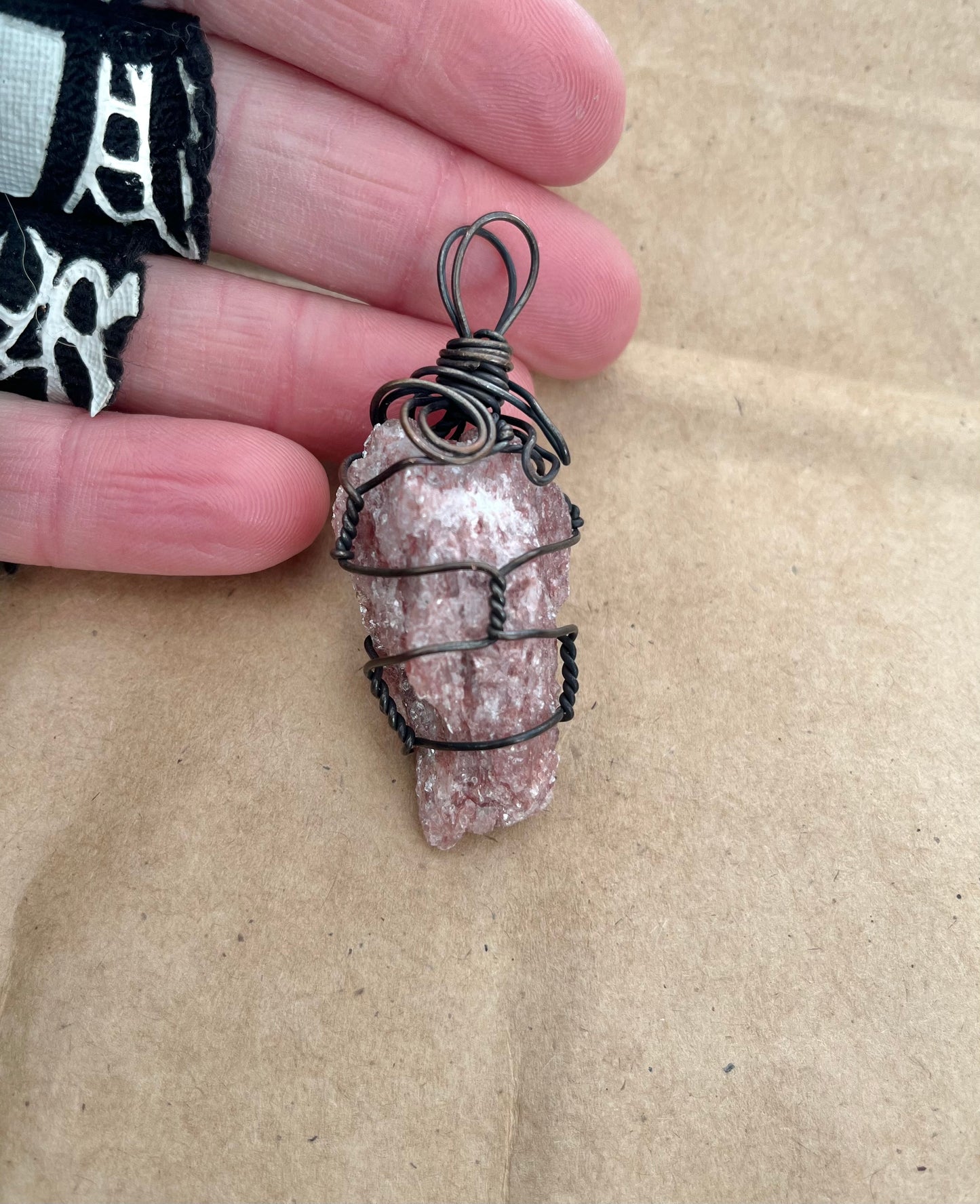 Glitter Granite pendant, copper wire.  Hand-collected and artisan-touched.