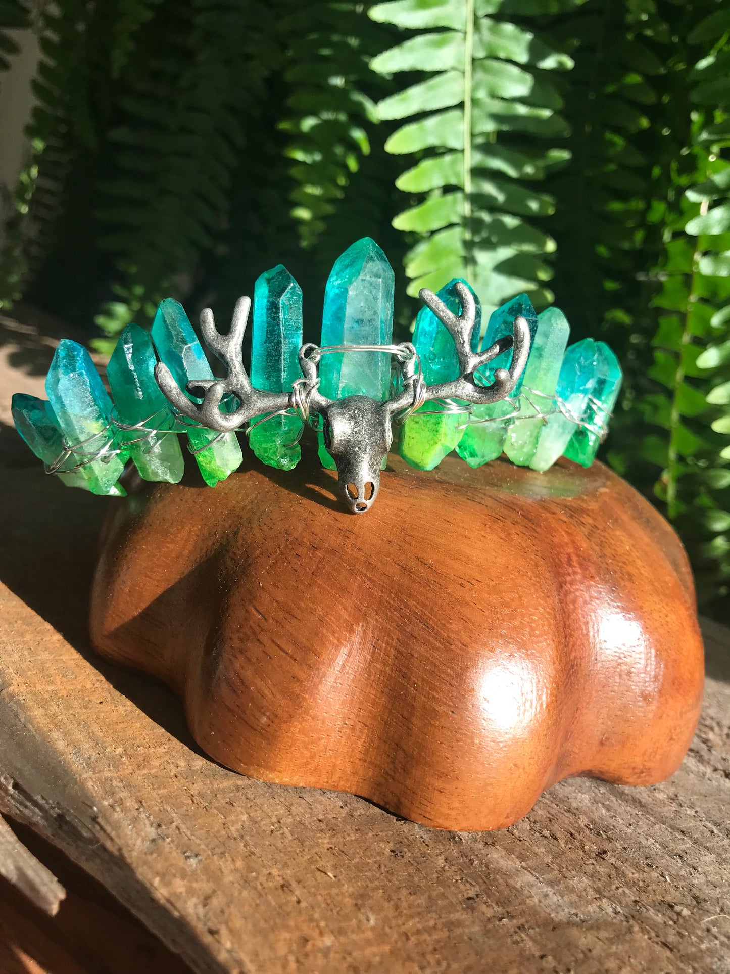 Blue / Green Ombré Goddess Crown with Skull