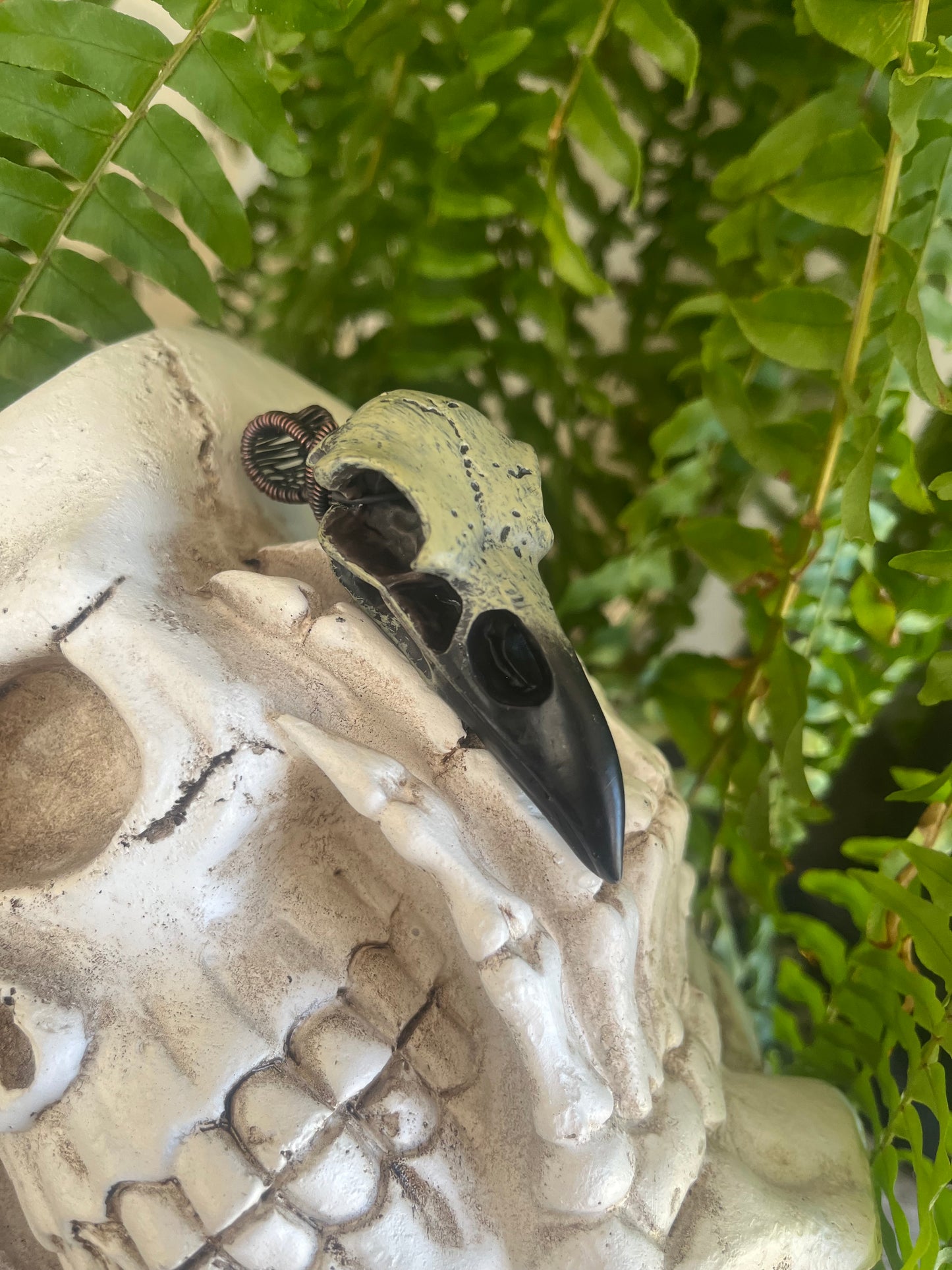 Custom Acrylic Raven Skull Pendant – Choose Your Wire (Black, Copper, or Silver)