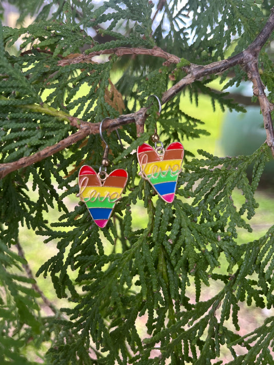 Pride Heart, Love Rainbow Earrings on silver stainless steel hooks
