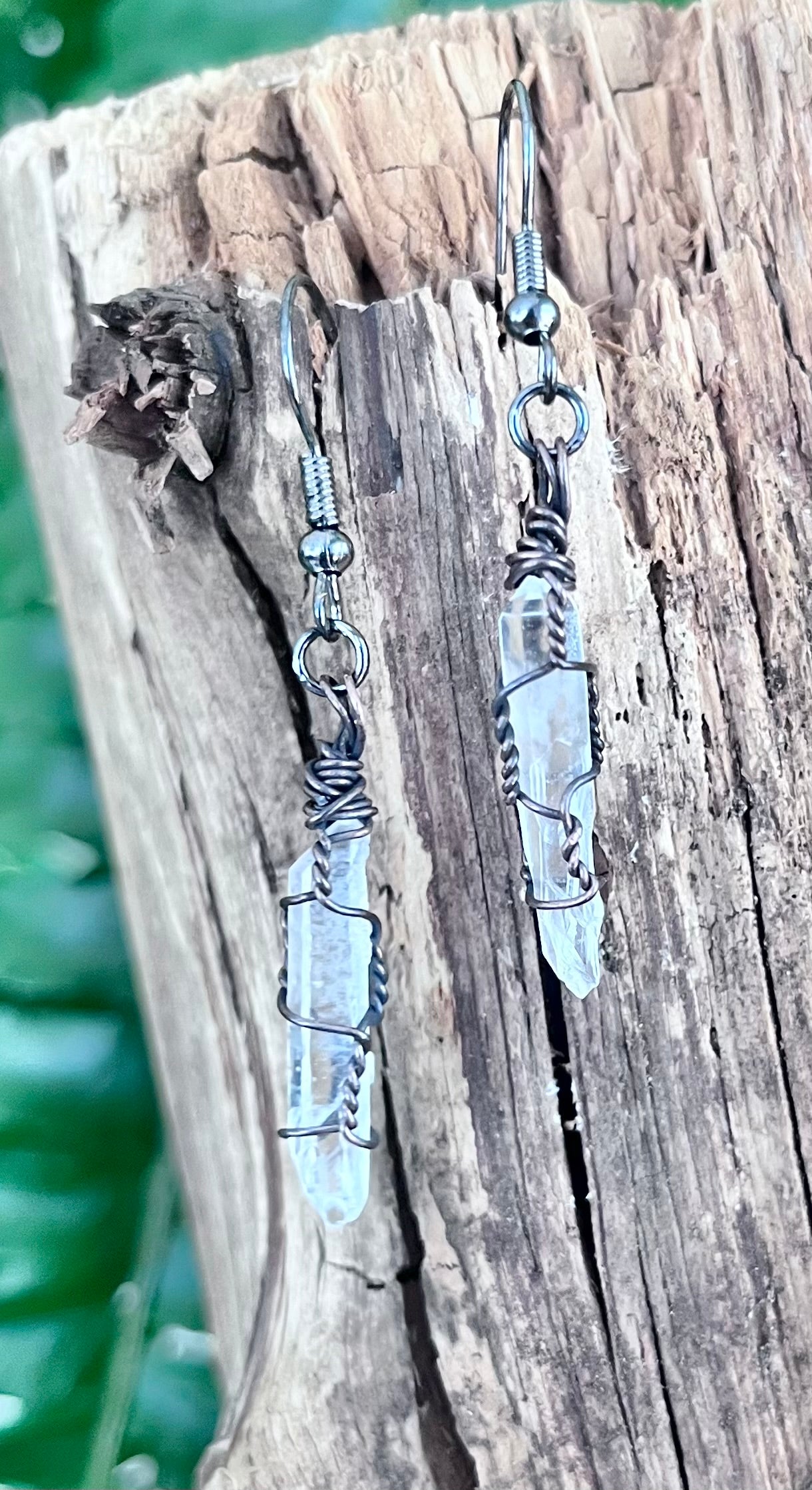 Clear Quartz Point Earrings | Hand Wire Wrapped Crystal Earrings | Copper Wire