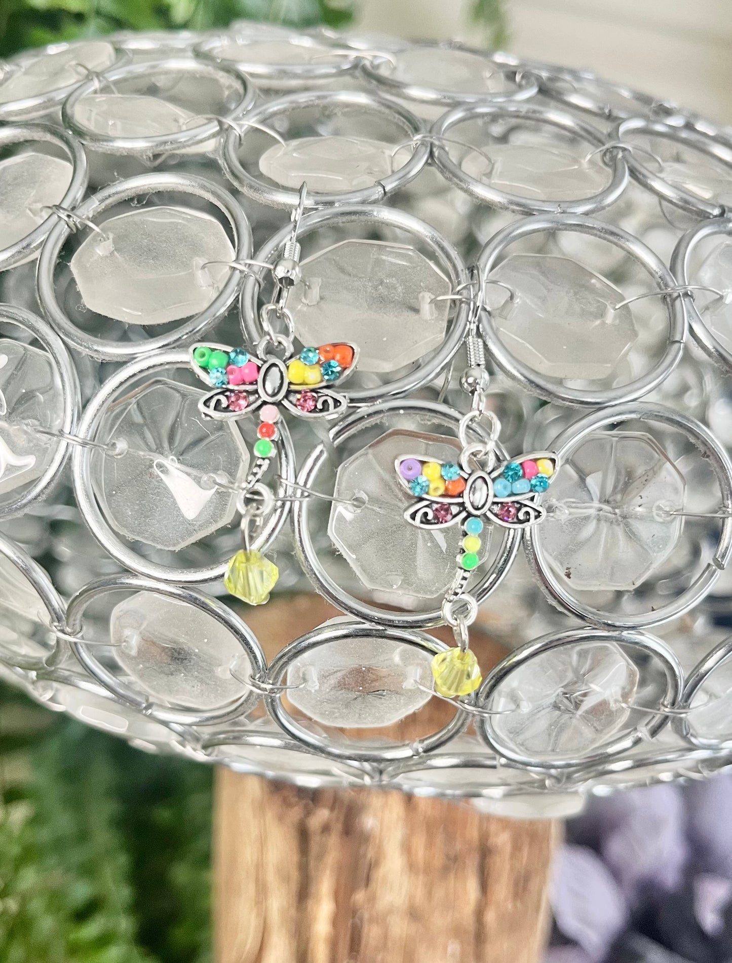 Colorful Dragonfly Yellow Dangle Earrings – Whimsical Fairy Garden Jewelry