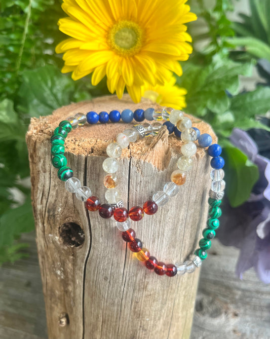 “Overcome Fear” Crystal Bracelet | Amber, Lapis Lazuli, Citrine & Malachite Healing Bracelet | Courage & Transformation Jewelry