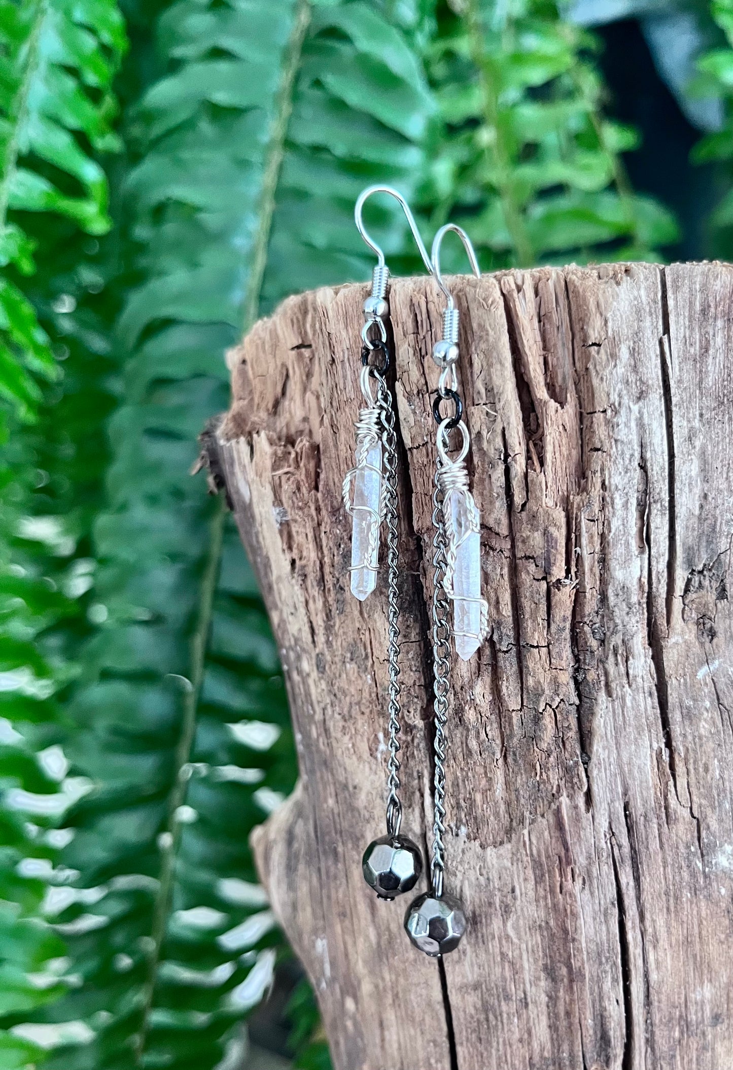 Natural Clear Quartz • Hand-Wrapped • Mixed-Media Statement Earrings