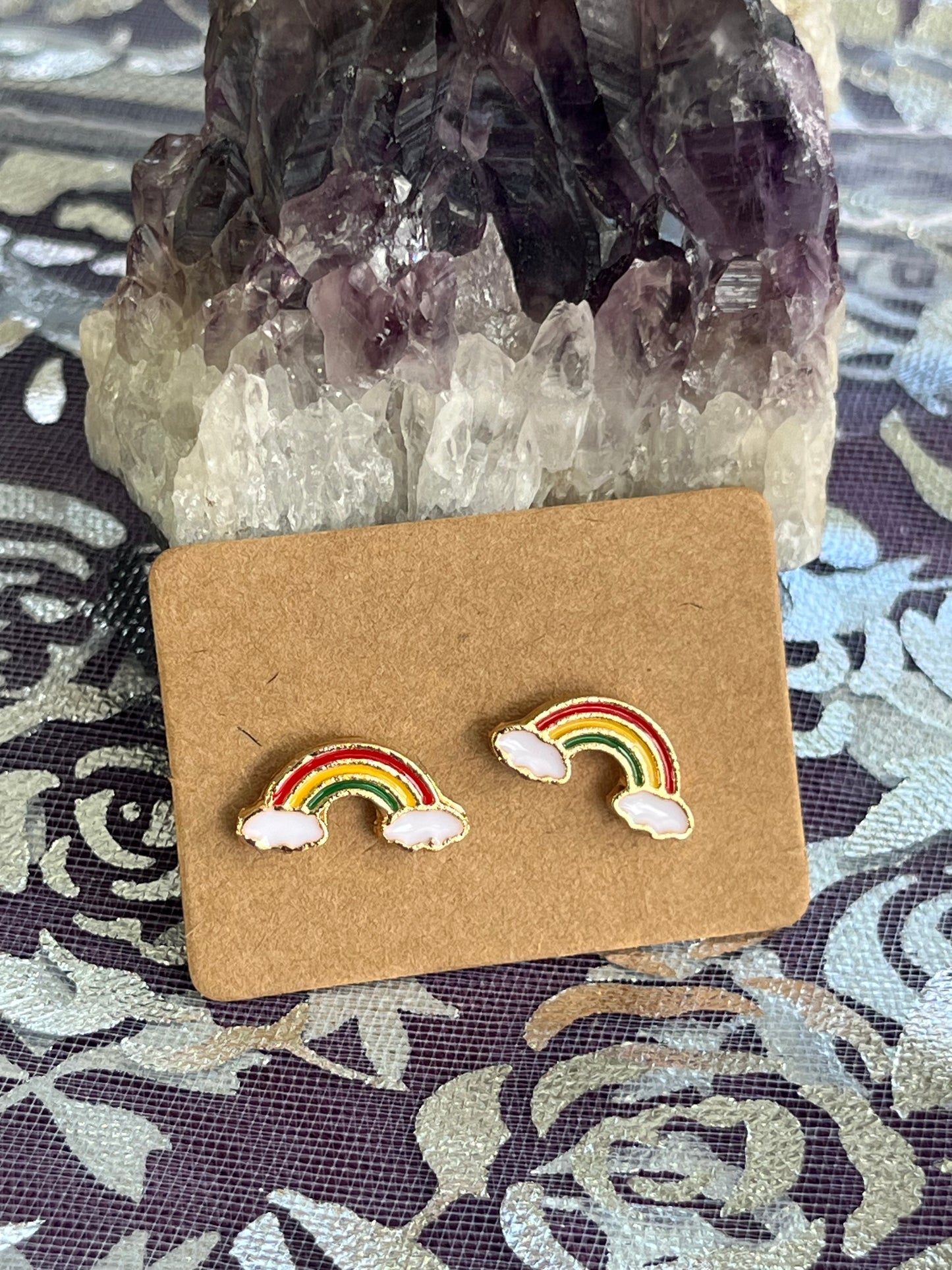 Rainbow & Clouds Stud Earrings, Pride