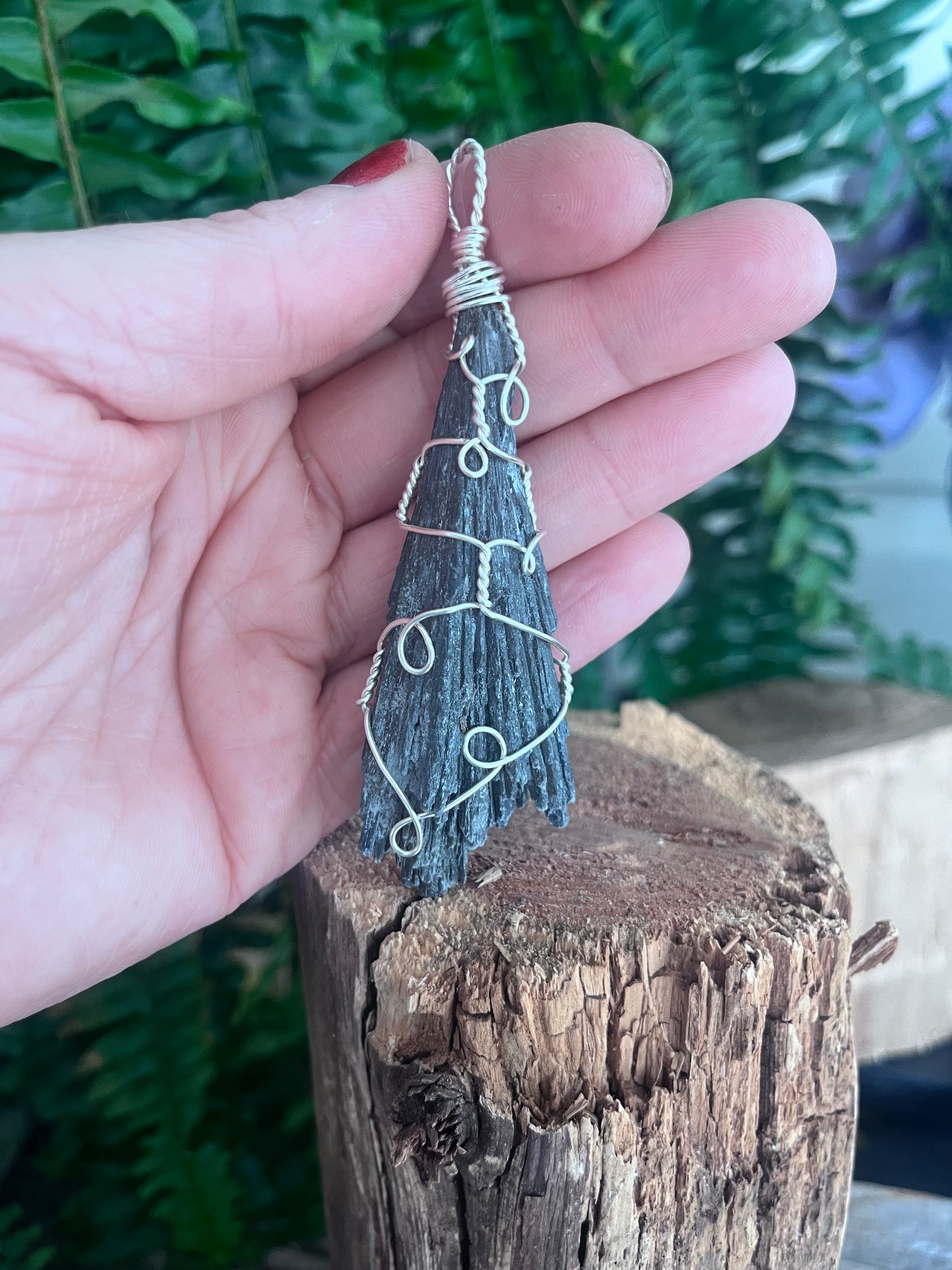 Handmade Black Kyanite Wire Wrapped Pendant – Protective Energy Crystal Necklace