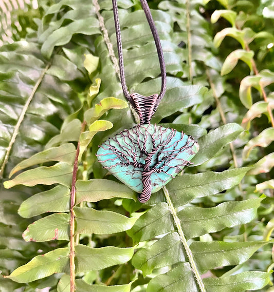Turquoise Tree of Life Pendant – Handcrafted Copper Wire Wrapped Stone Necklace