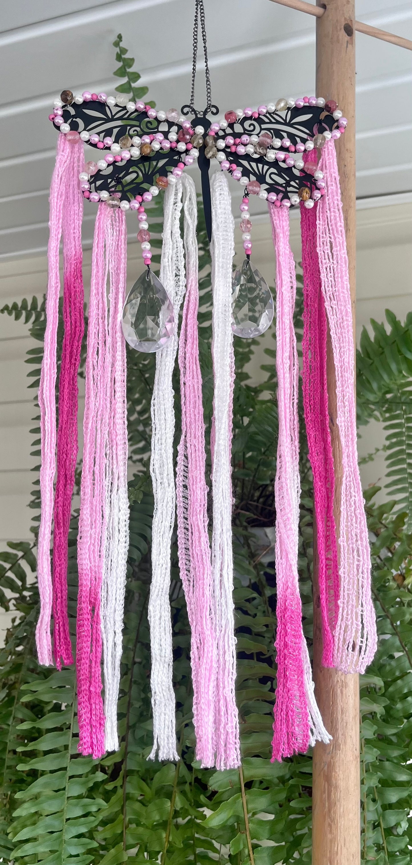 Dragonfly Suncatcher with Beads & Crystal Prisms | Protection & Light Decor