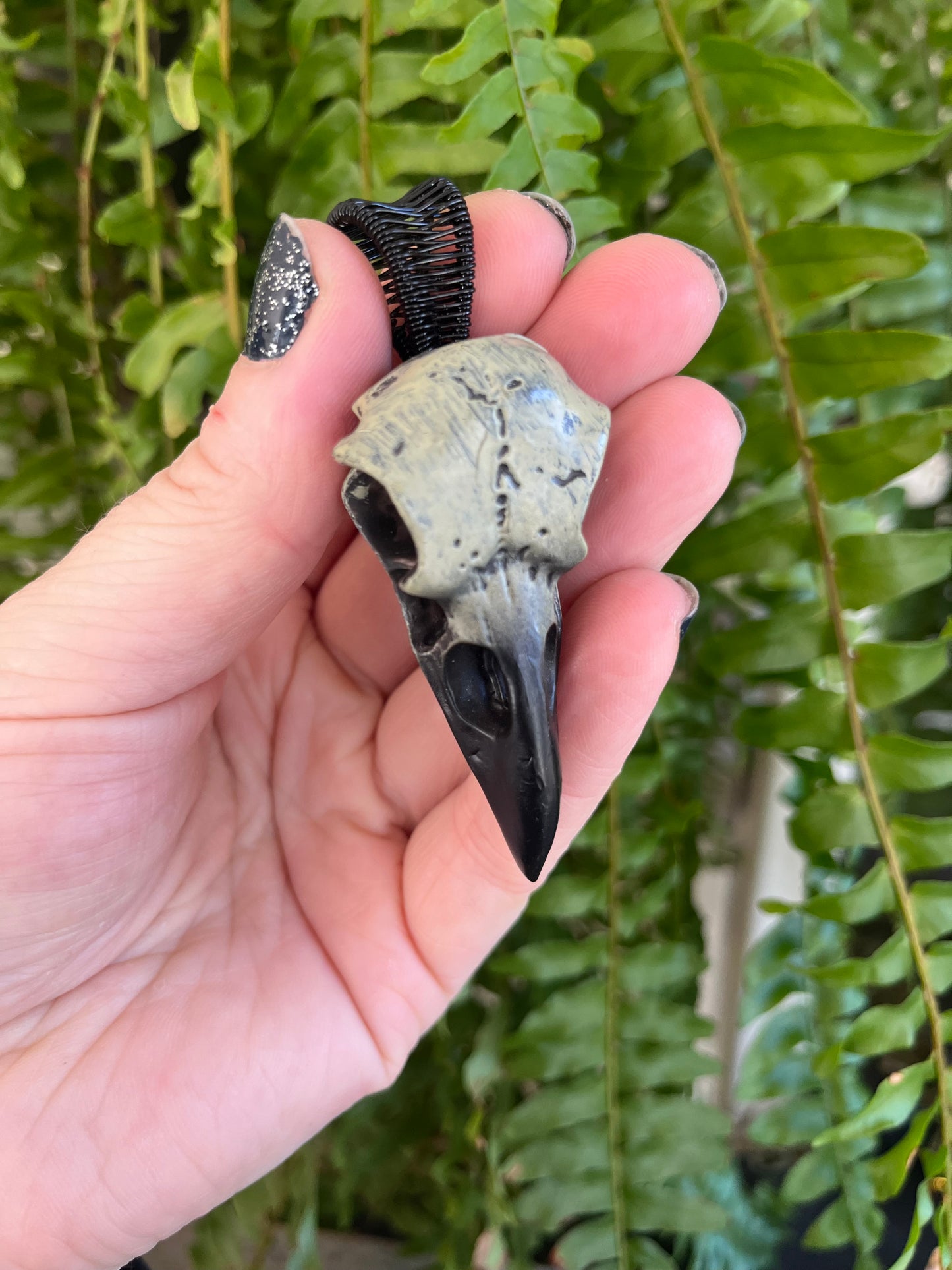 Custom Acrylic Raven Skull Pendant – Choose Your Wire (Black, Copper, or Silver)