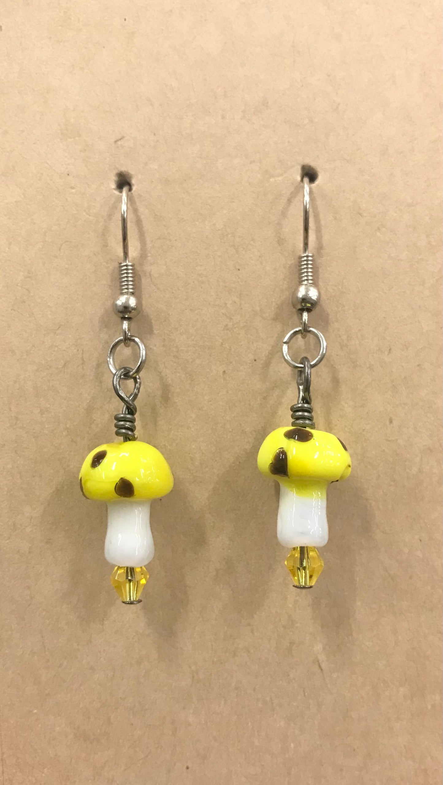 Yellow Mushroom Earrings on silver stainless steel hooks