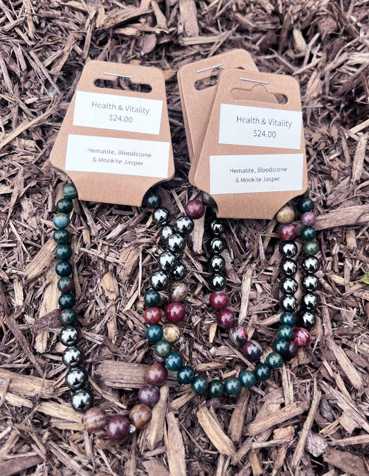 “Health & Vitality” Crystal Bracelet – Hematite, Bloodstone & Jasper