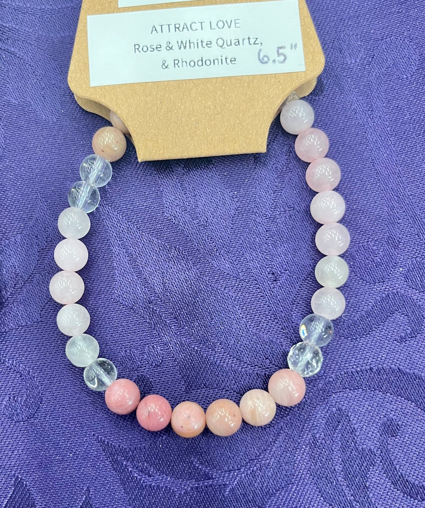 “Attract Love” Stretchy Bracelet with Rose Quartz, Rhodonite & White Quartz