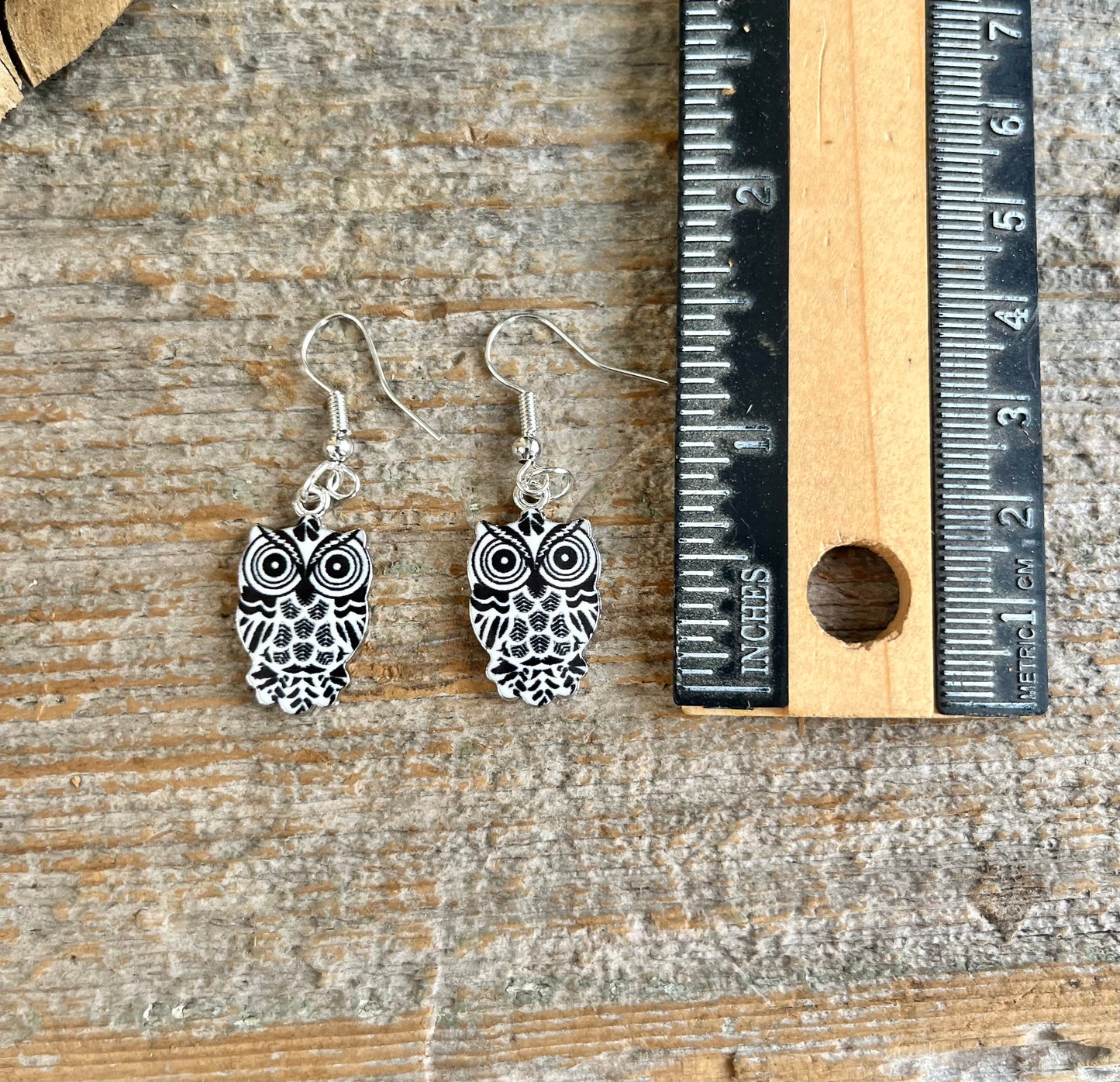 Black & White Owl Earrings – Cute Animal Dangle Earrings – Lightweight Nature Jewelry Gift