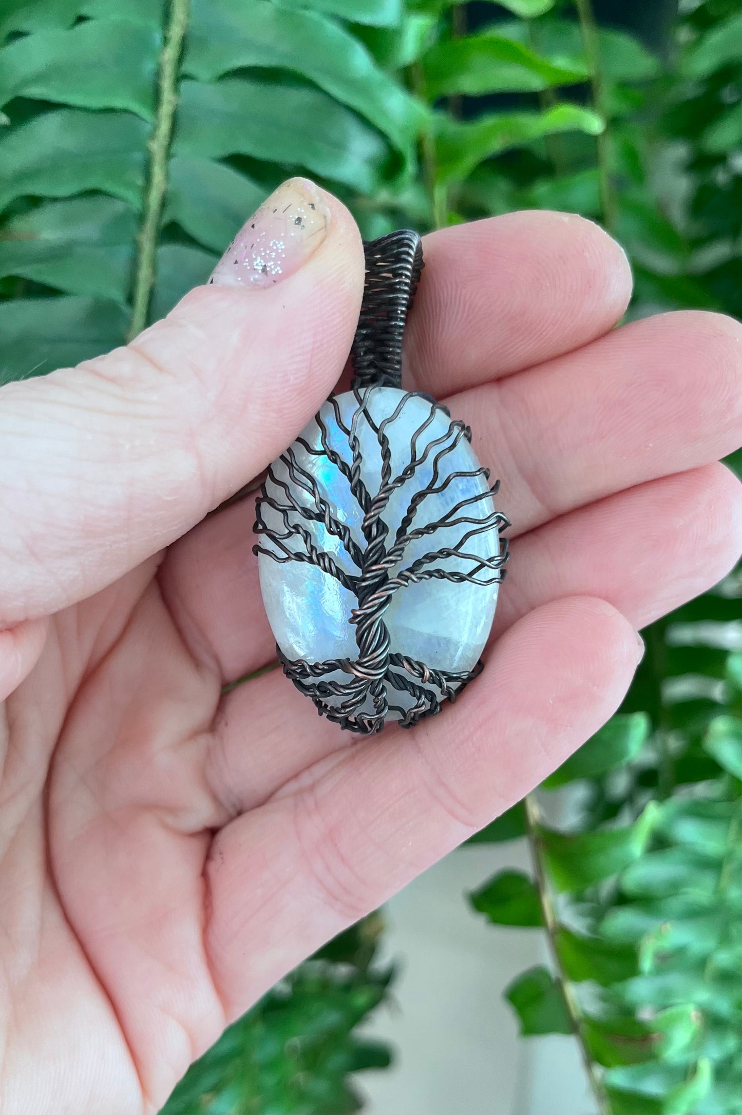 Moonstone Tree of Life Wire-Wrapped Pendant – Copper Wire