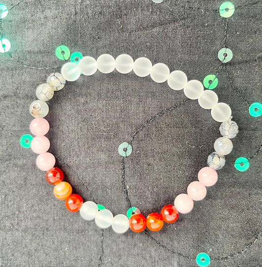 “Happiness “Manifestation Bracelet - Agate, Carnelian, Rose Quartz, Selenite & Clear Quartz