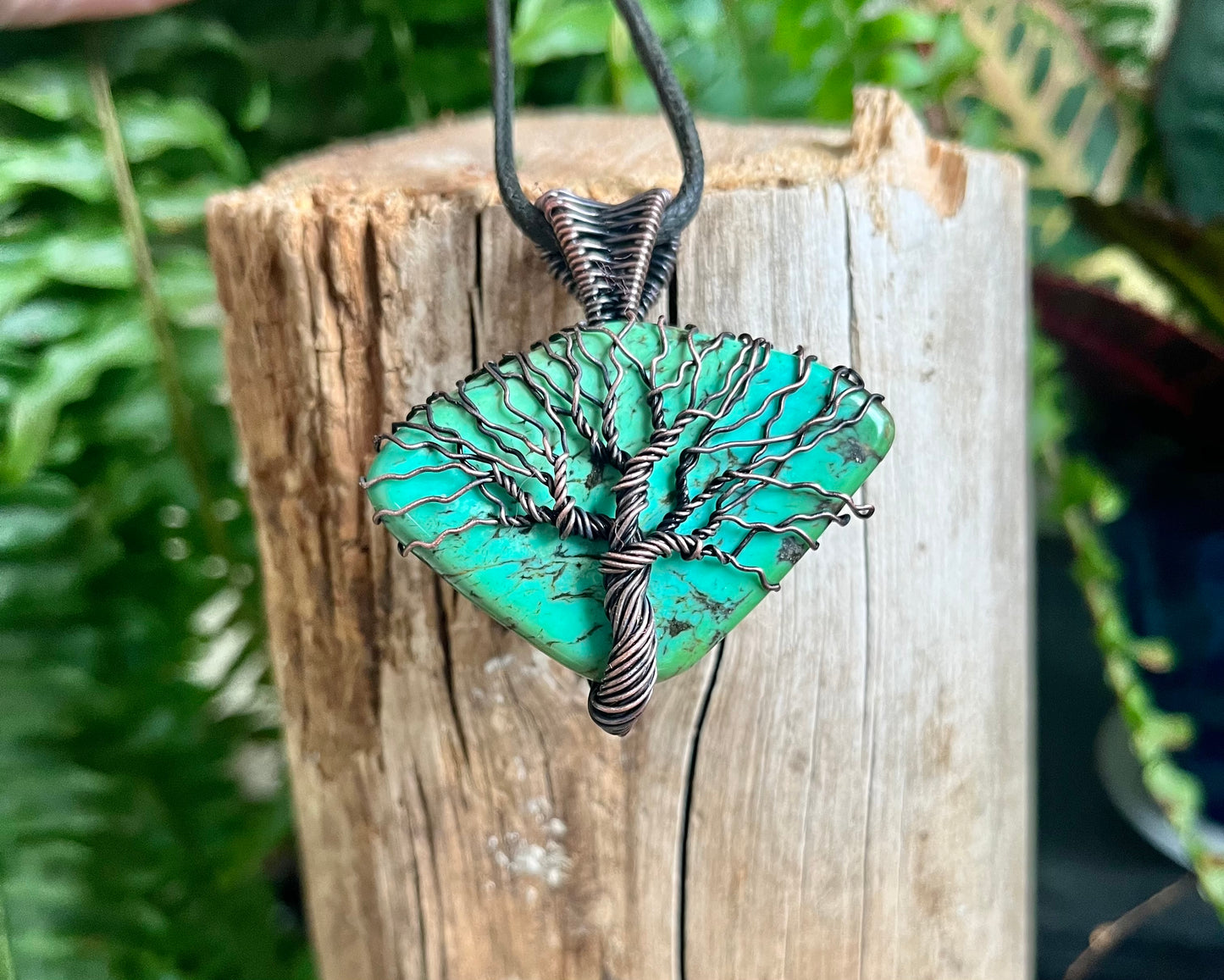 Turquoise Tree of Life Pendant – Handcrafted Copper Wire Wrapped Stone Necklace