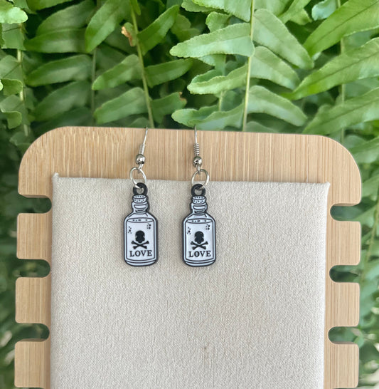 Deadly Love Potion Earrings on silver stainless steel hooks