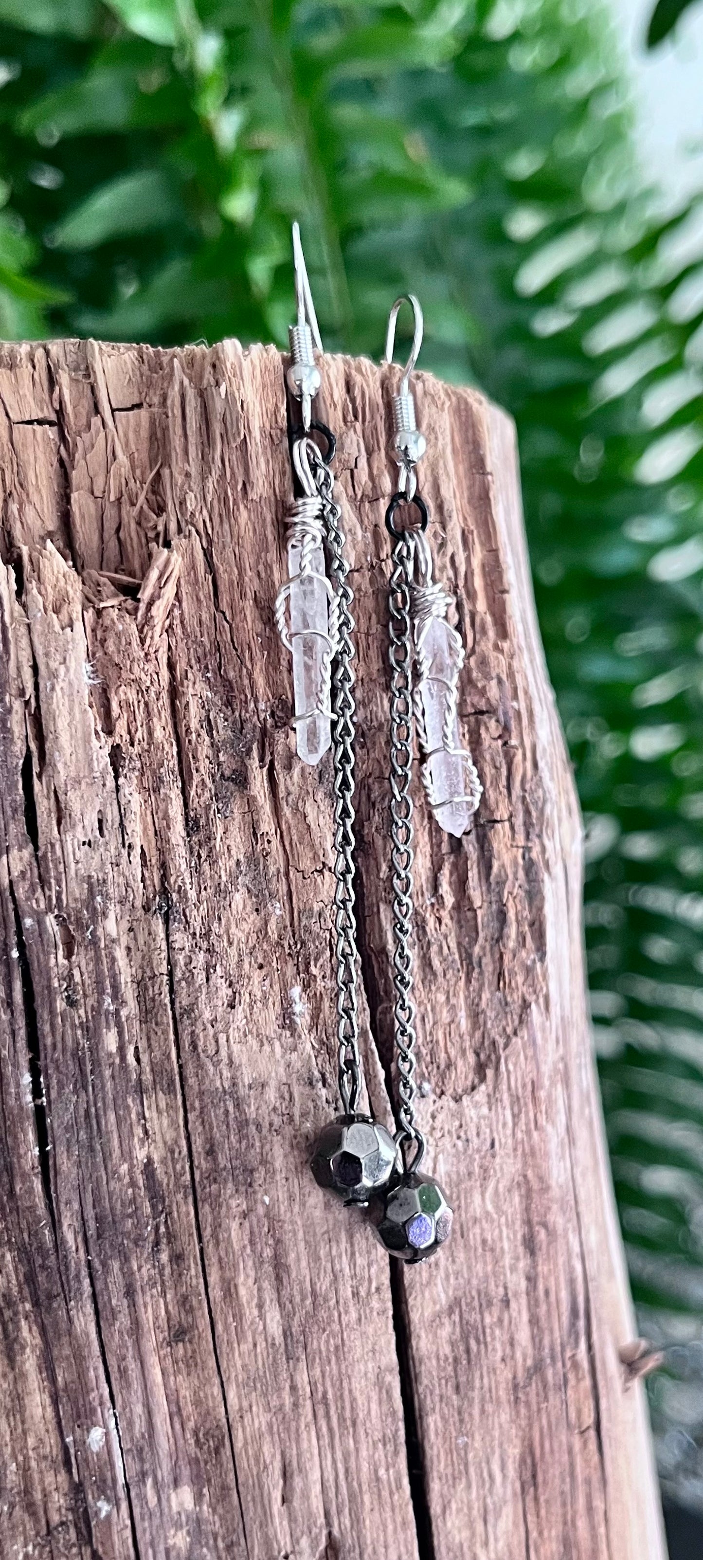Natural Clear Quartz • Hand-Wrapped • Mixed-Media Statement Earrings