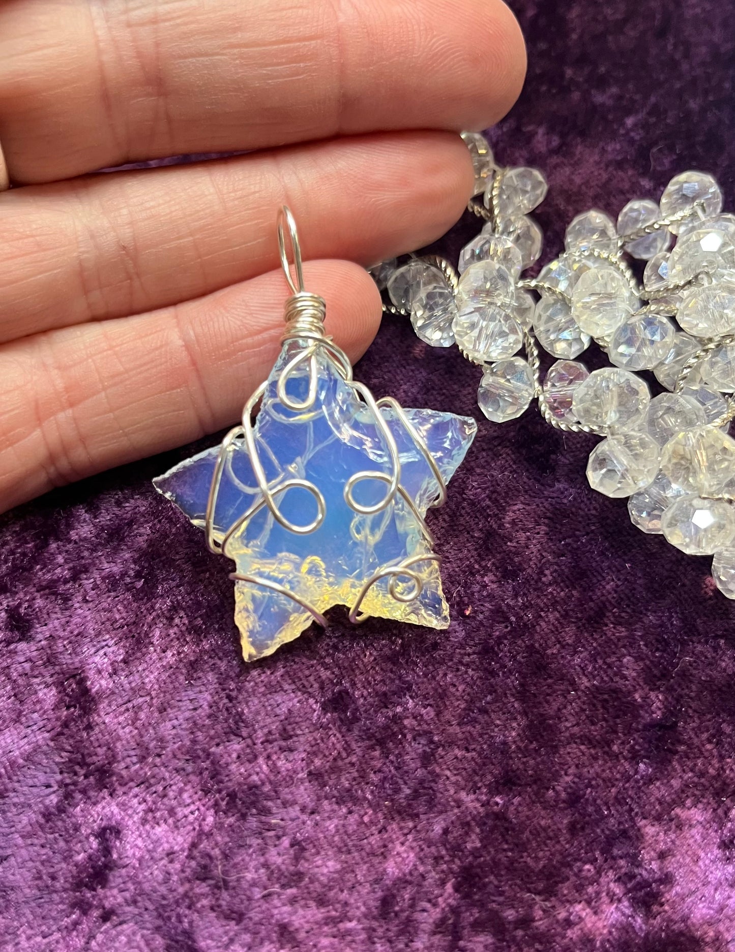 Iridescent Opalite Star in Silver Wire