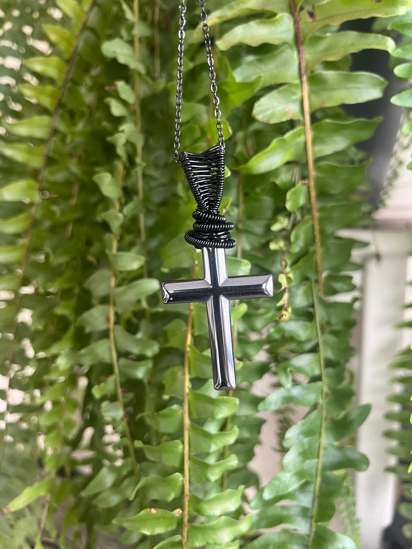 Black Obsidian Protection Cross – Wire-Wrapped Pendant