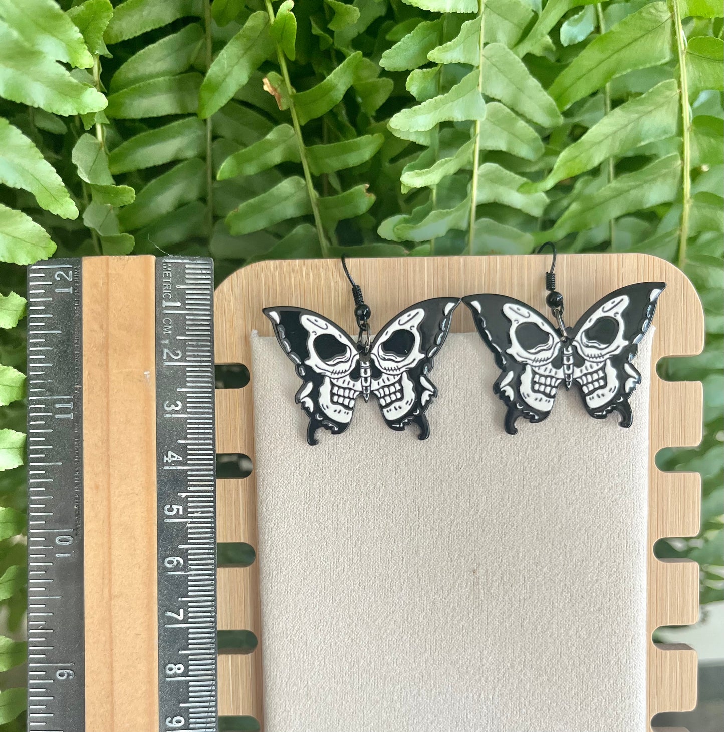 Moth Skull plastic charm Earrings on silver stainless steel hooks