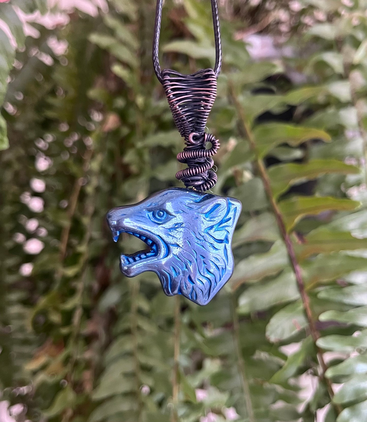 Rainbow Obsidian Wolf Necklace | Hand-Wrapped Guardian Spirit Pendant