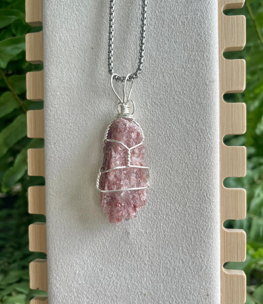 Glitter Granite pendant, silver wire.  Hand-collected and artisan-touched.