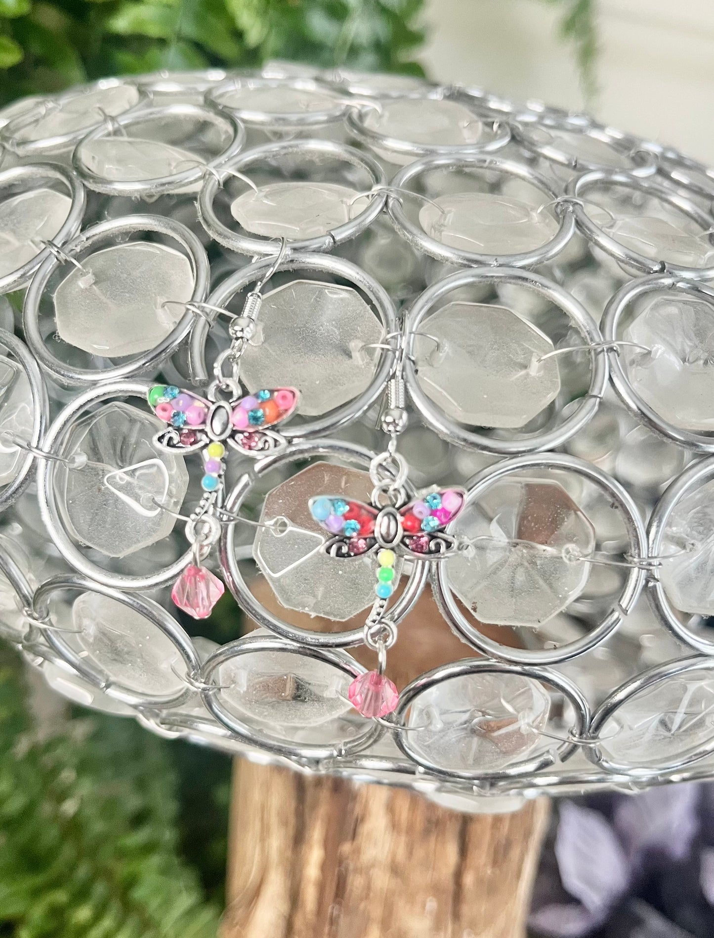 Colorful Dragonfly Pink Dangle Earrings – Whimsical Fairy Garden Jewelry