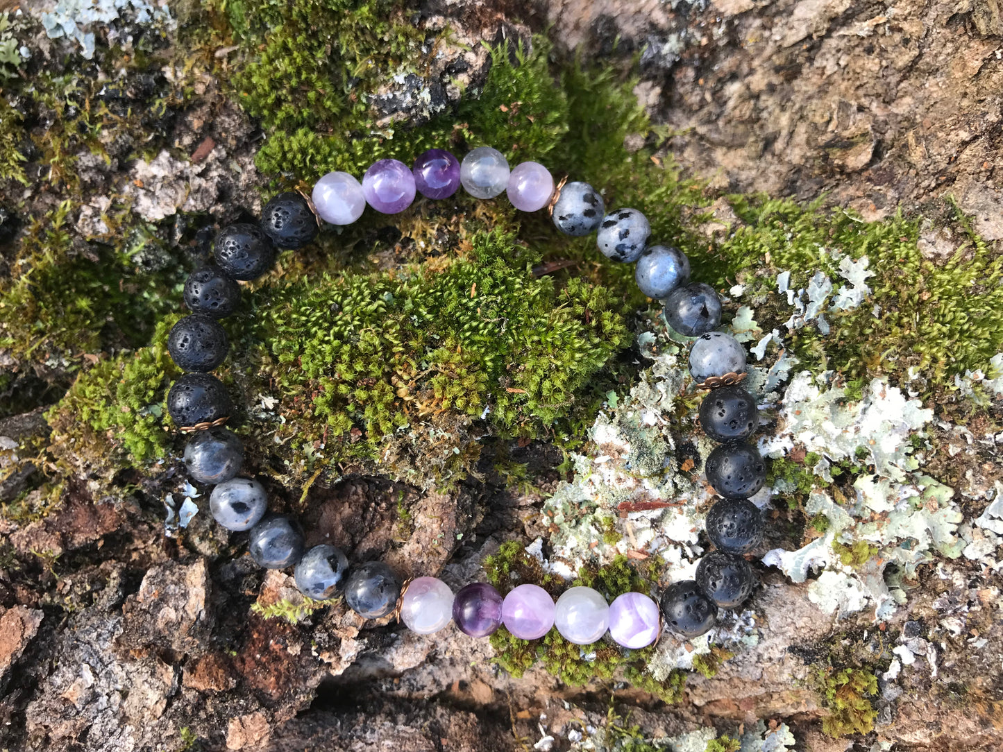 “Anxiety” - Amethyst, Labradorite & Lava Rock Bracelet