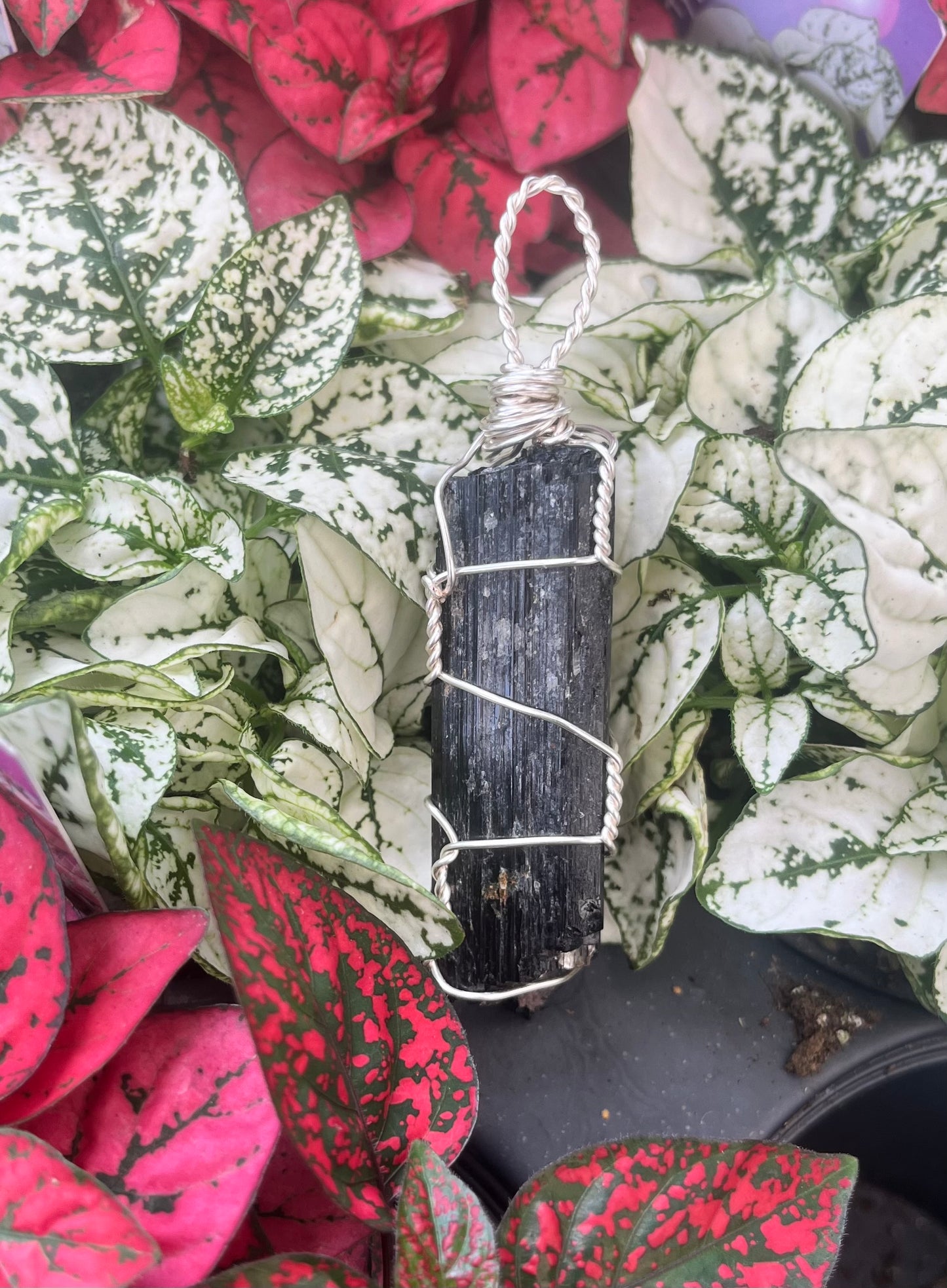 Raw Black Tourmaline Crystal Pendant – Handwrapped in Silver Wire – Protective Grounding Stone with Natural Inclusions