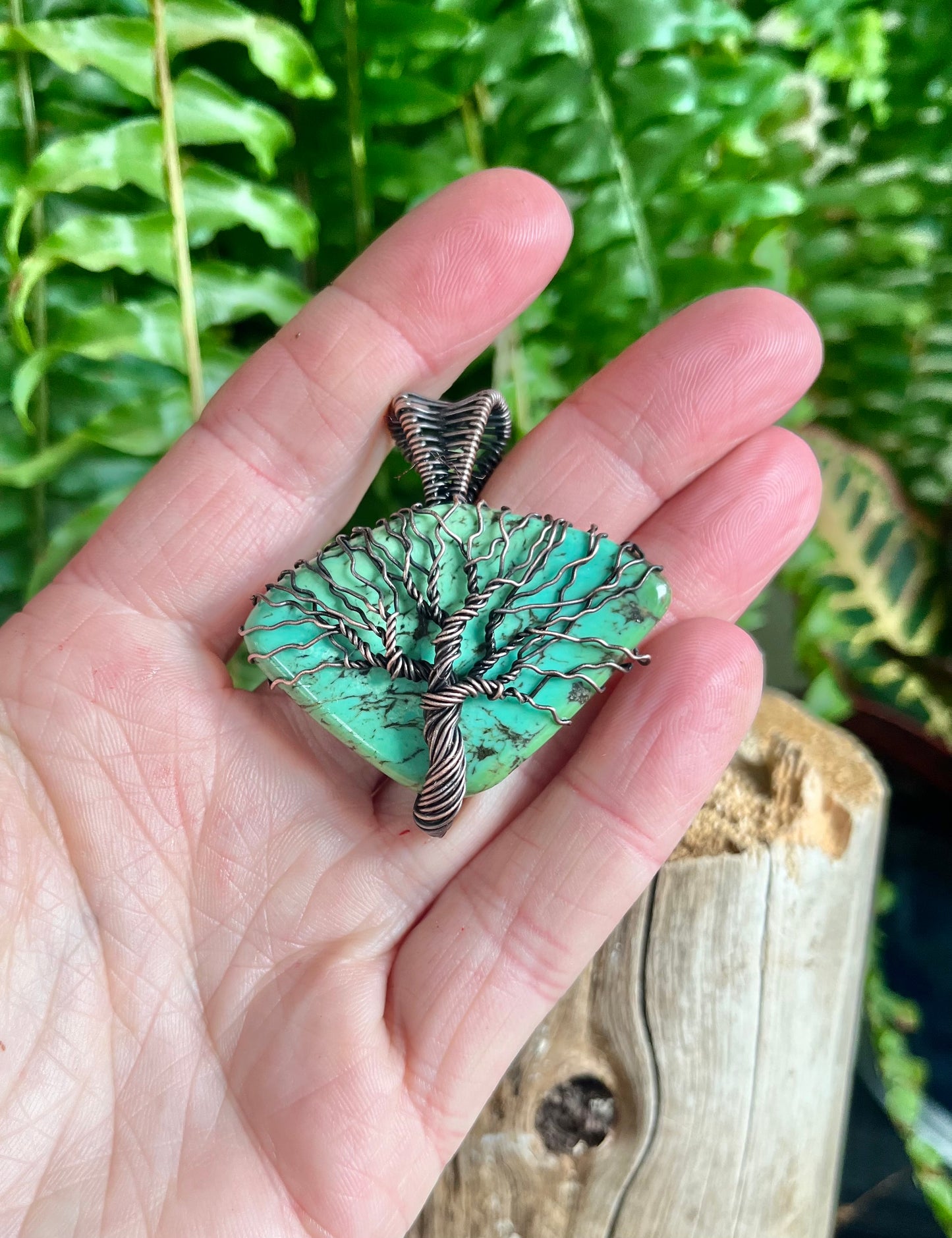 Turquoise Tree of Life Pendant – Handcrafted Copper Wire Wrapped Stone Necklace