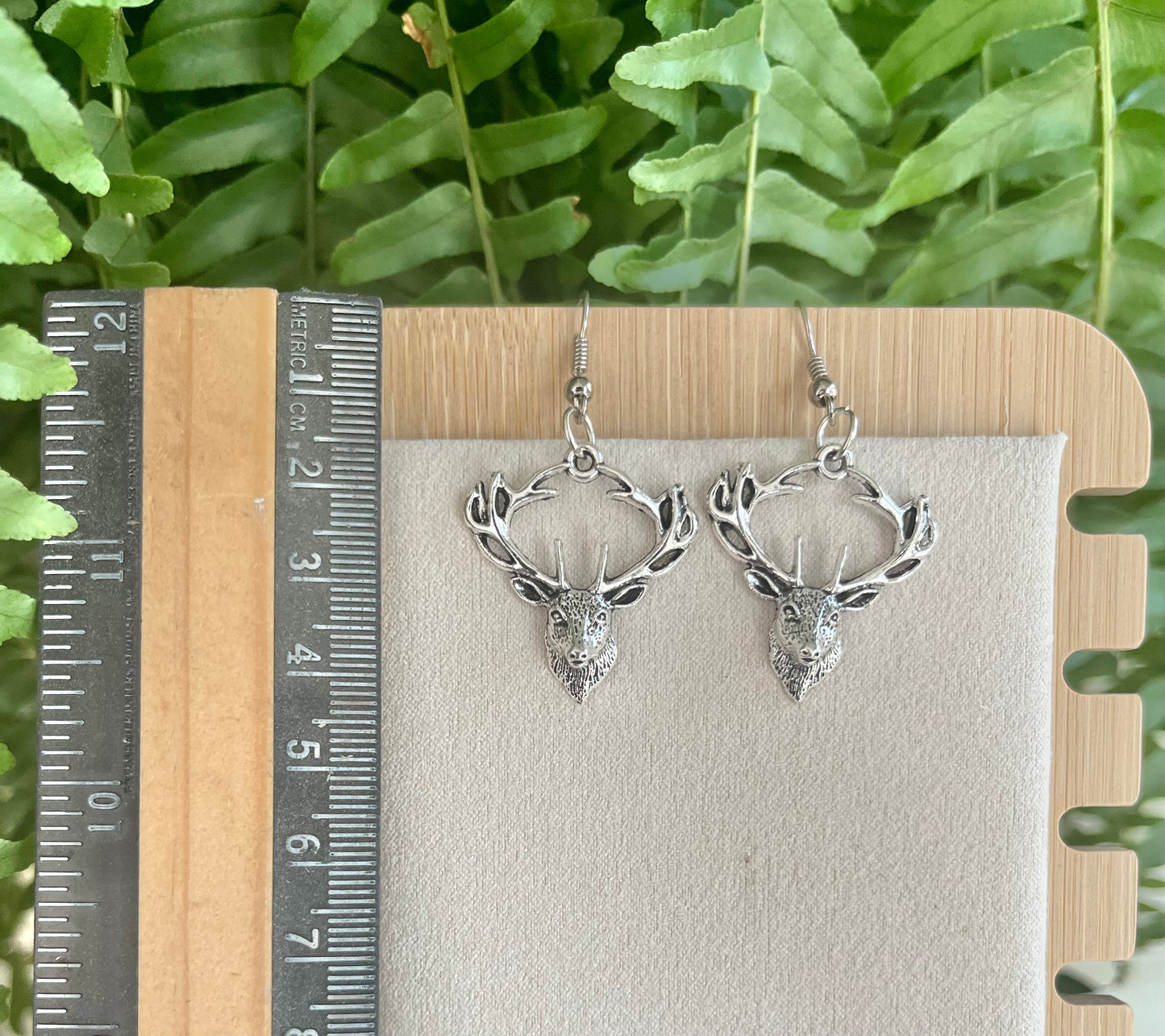 Deer Head Antler Earrings on silver stainless steel hooks