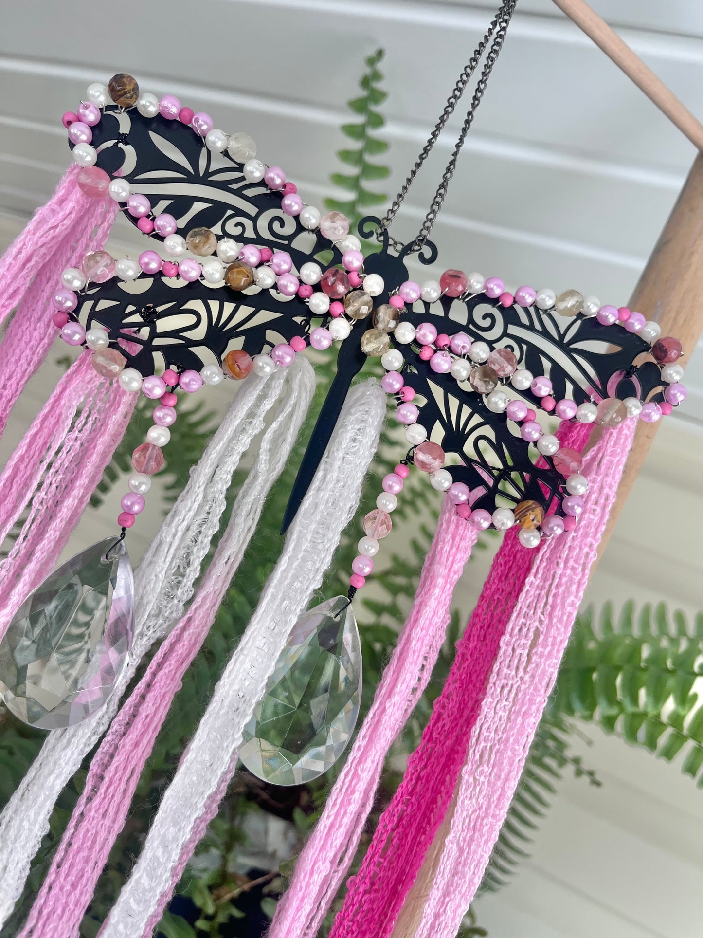 Dragonfly Suncatcher with Beads & Crystal Prisms | Protection & Light Decor