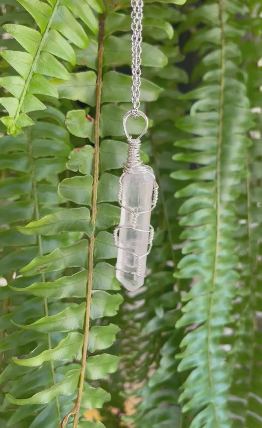 Clear Quartz Point Necklace – Hand Wire Wrapped in Silver | Intention & Amplification Stone