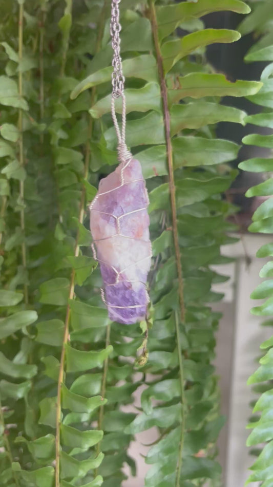 Rock-hounded & Tumbled Amethyst in silver wire