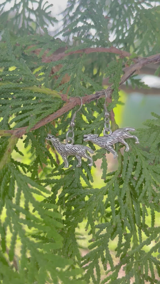 Howling Wolf Earrings on silver stainless steel hooks