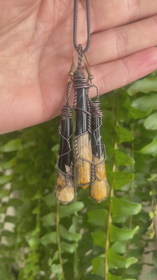 Natural Palm Root Stone Jewelry Trio – Rustic Wire Design