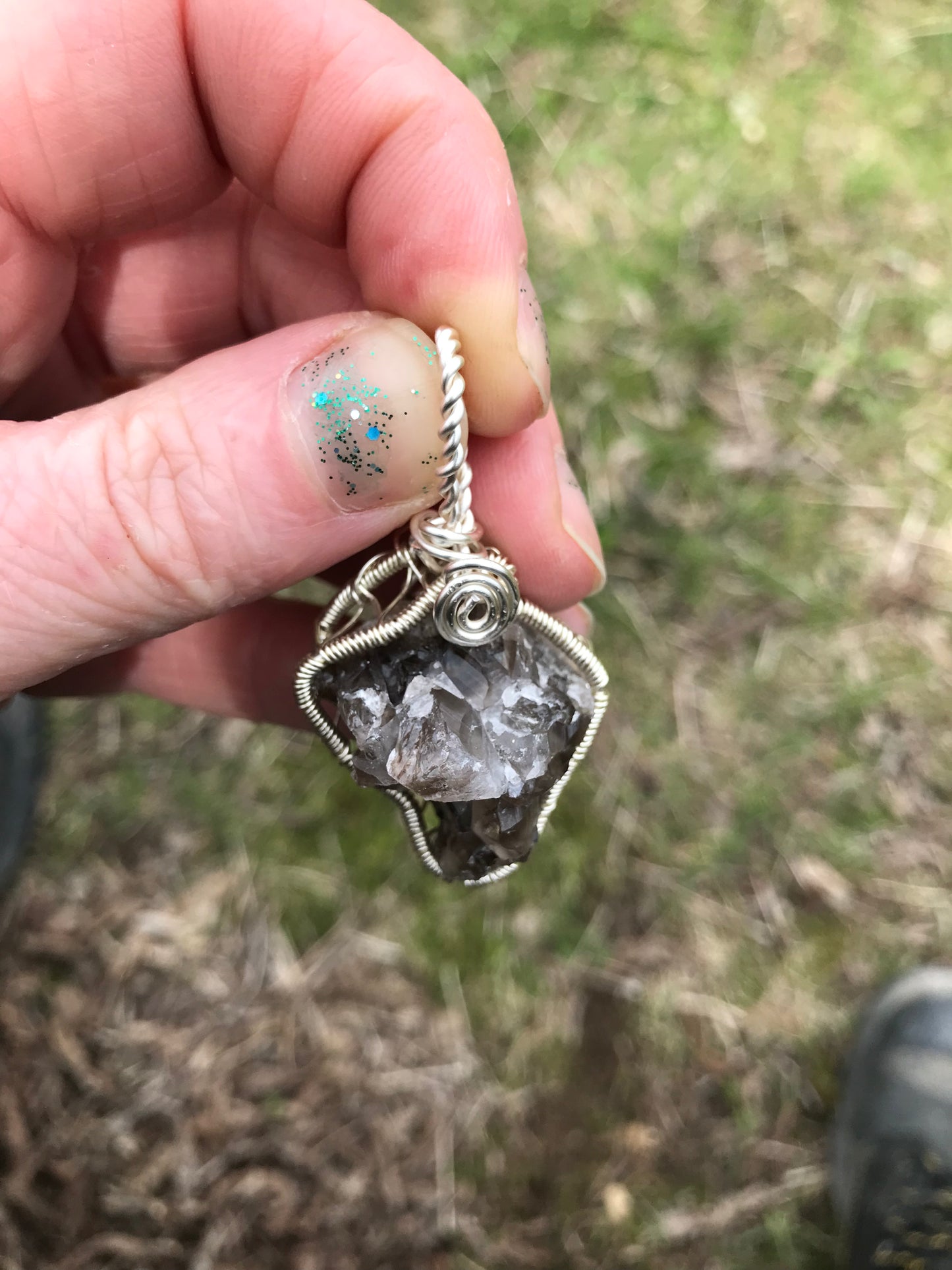 Smokey Quartz in silver wire