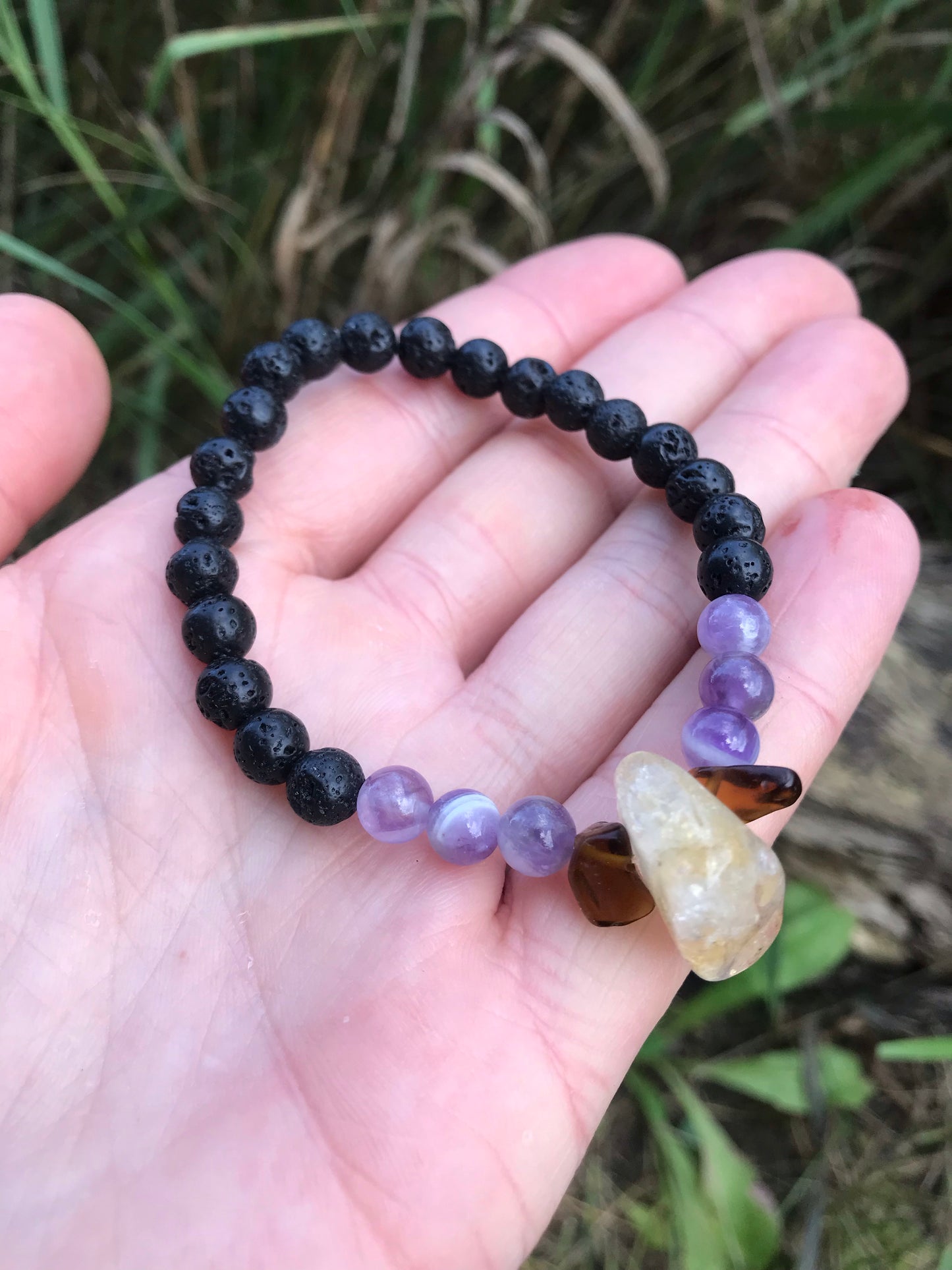 Amber, Amethyst & Lava Rock “Asthma” Bracelet