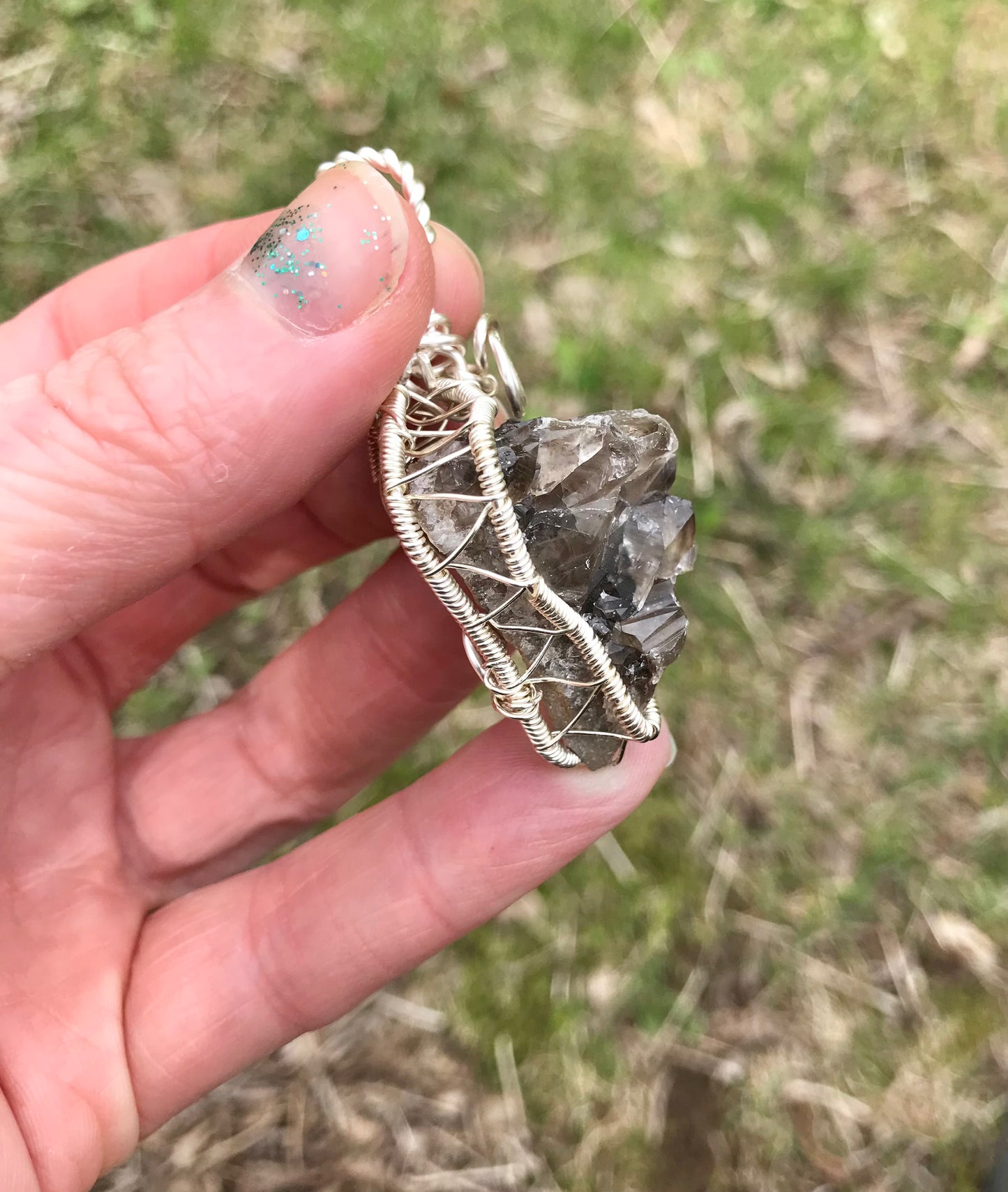 Smokey Quartz in silver wire