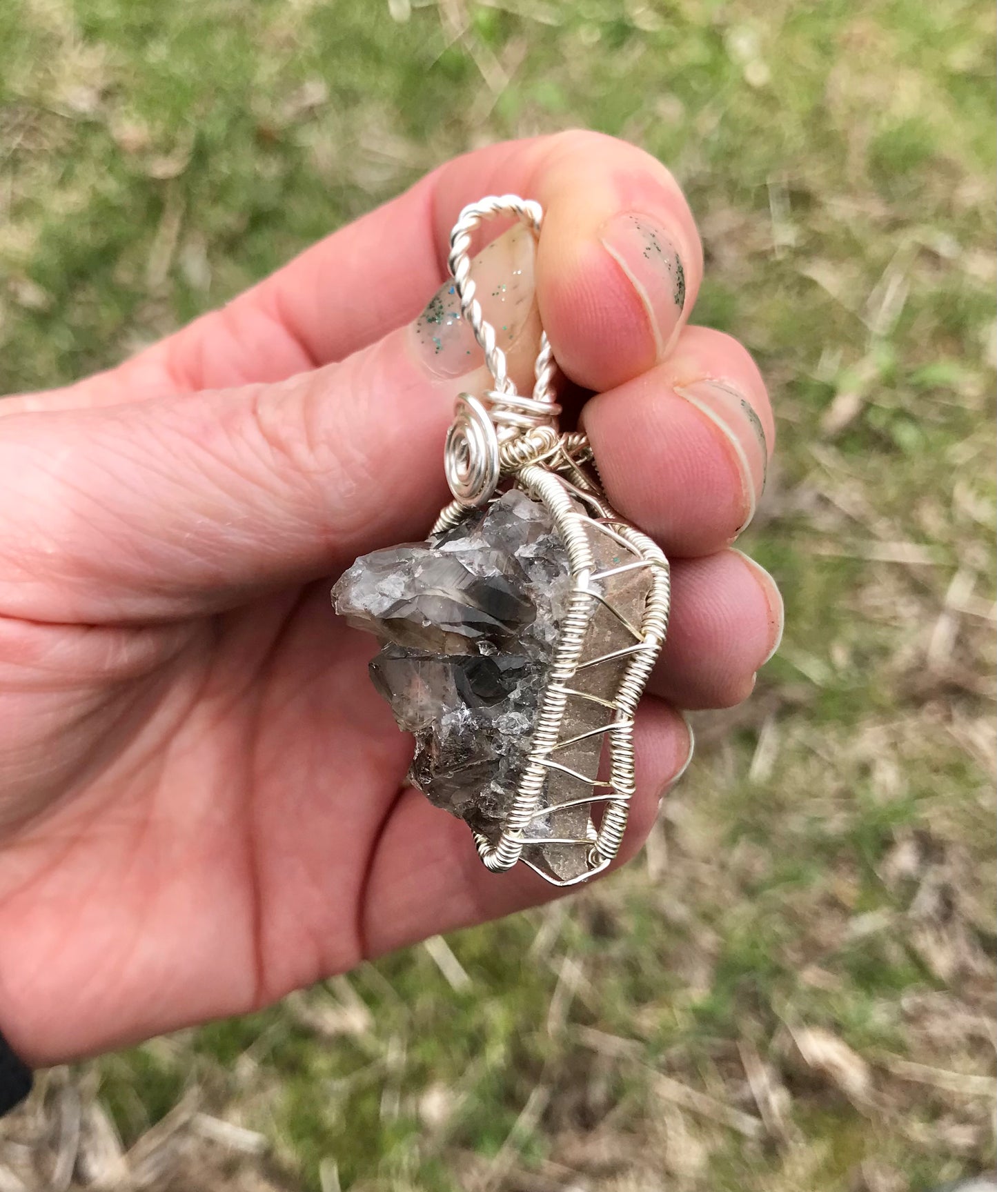 Smokey Quartz in silver wire