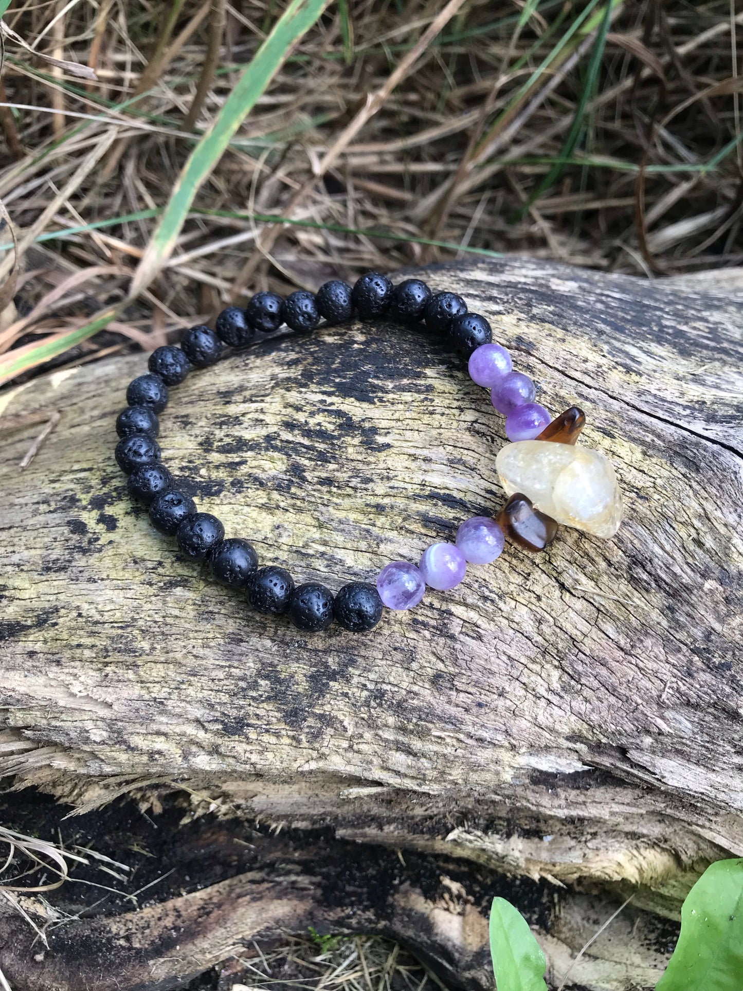 Amber, Amethyst & Lava Rock “Asthma” Bracelet