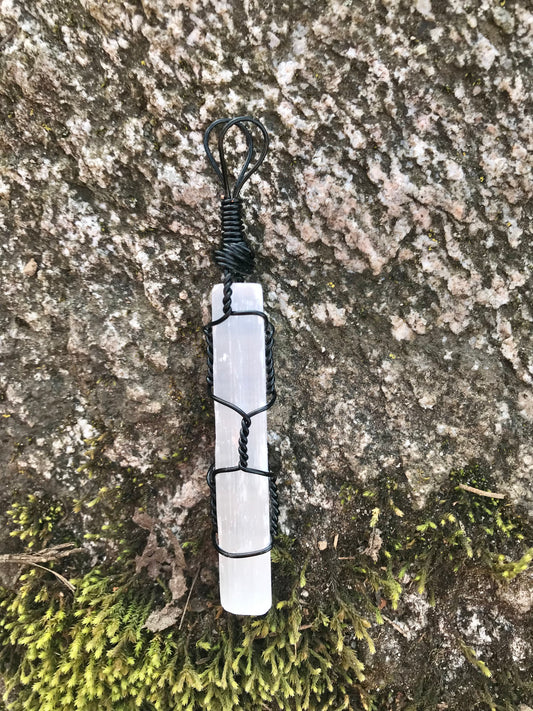 Selenite Pendant in black wire