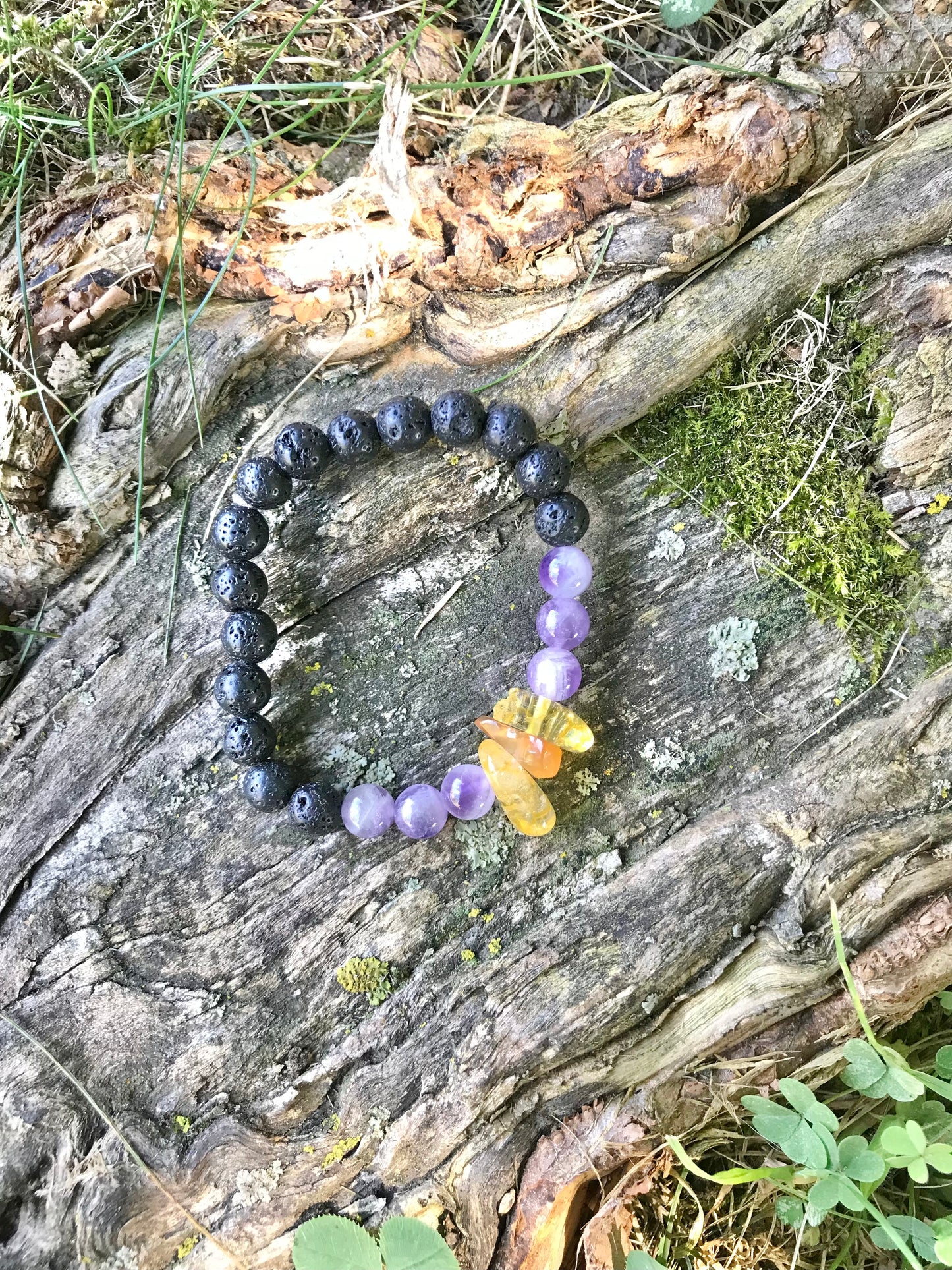 Amber, Amethyst & Lava Rock “Asthma” Bracelet