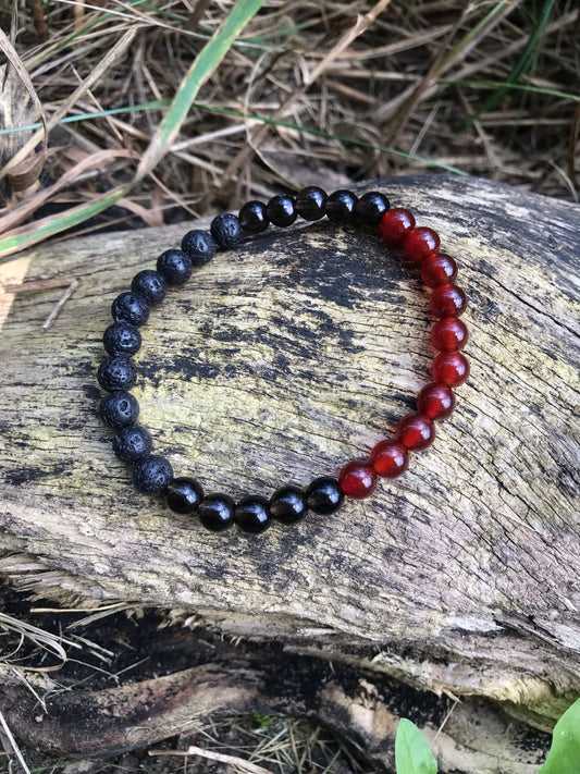 Carnelian, Smokey Quartz & Lava Rock Bracelet