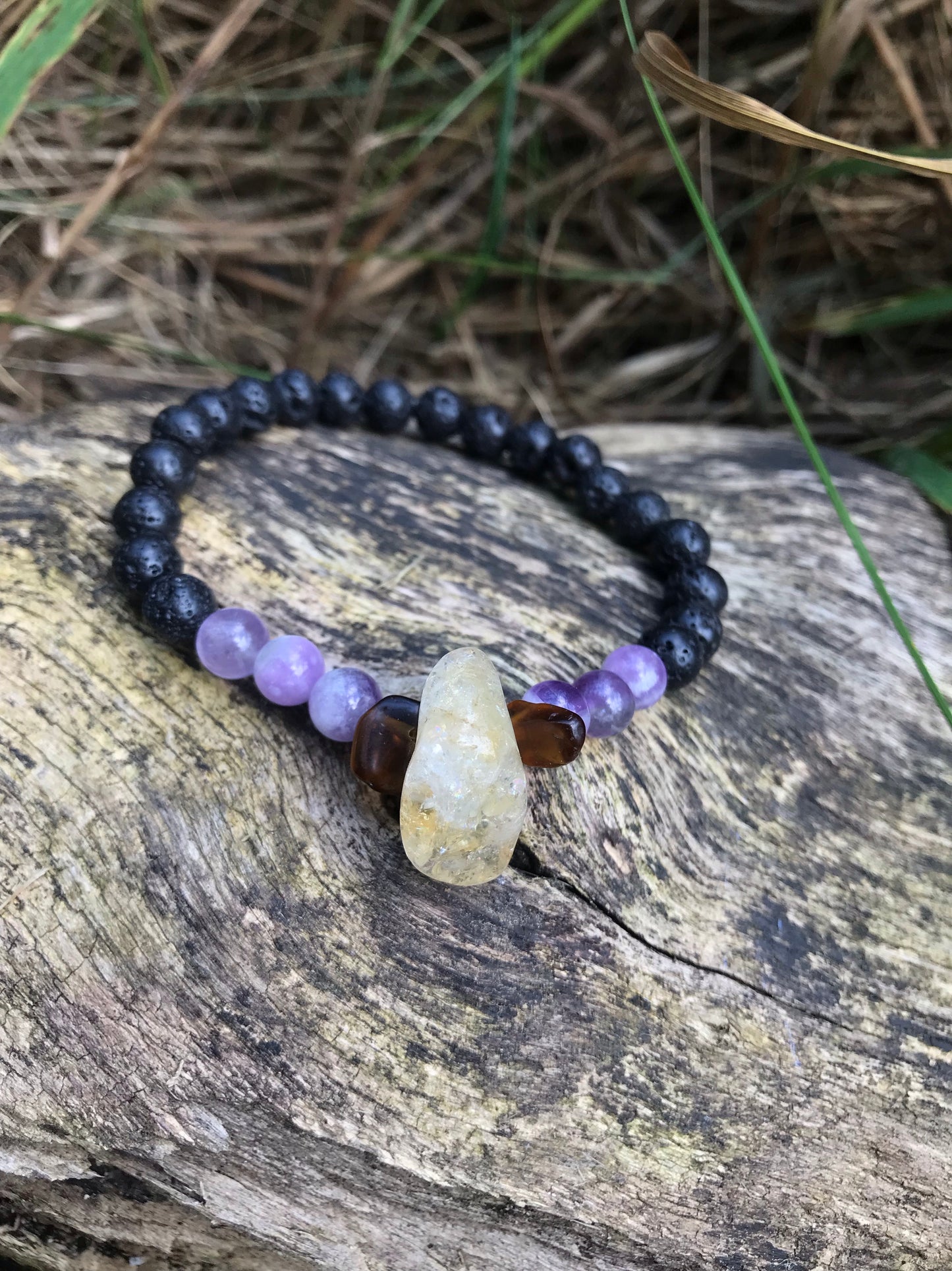 Amber, Amethyst & Lava Rock “Asthma” Bracelet